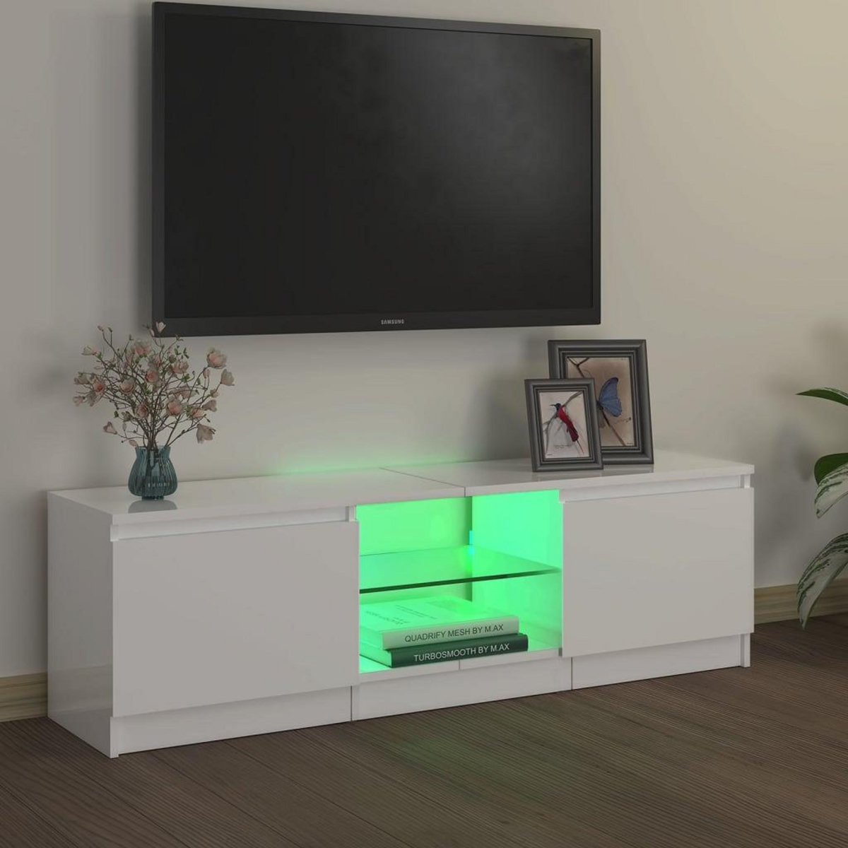 VIDAXL Meuble TV avec lumieres LED blanc brillant 120x30x35,5 cm