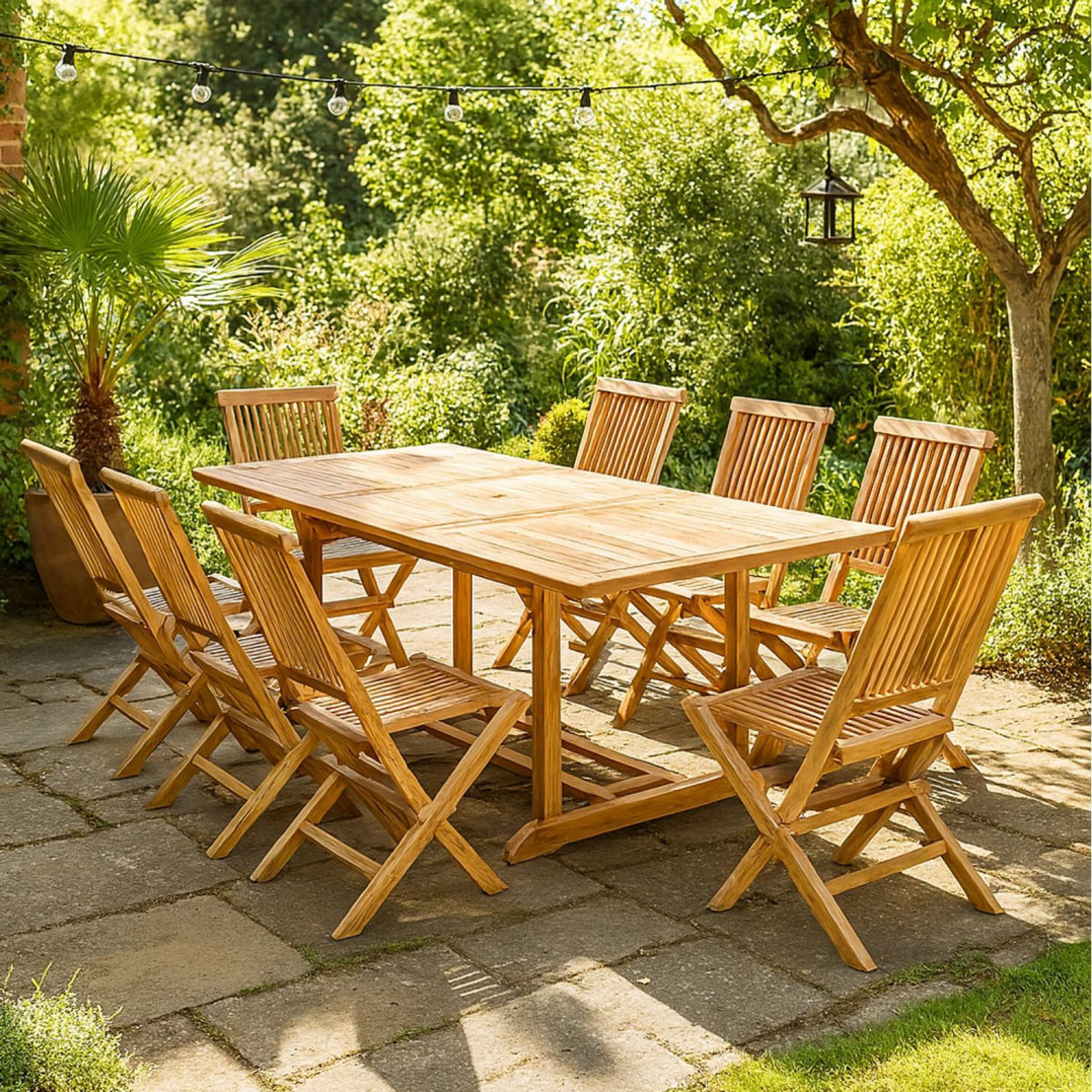 CONCEPT USINE Salon de jardin en teck massif 8-10 personnes rectangulaire 8 chaises KAJANG