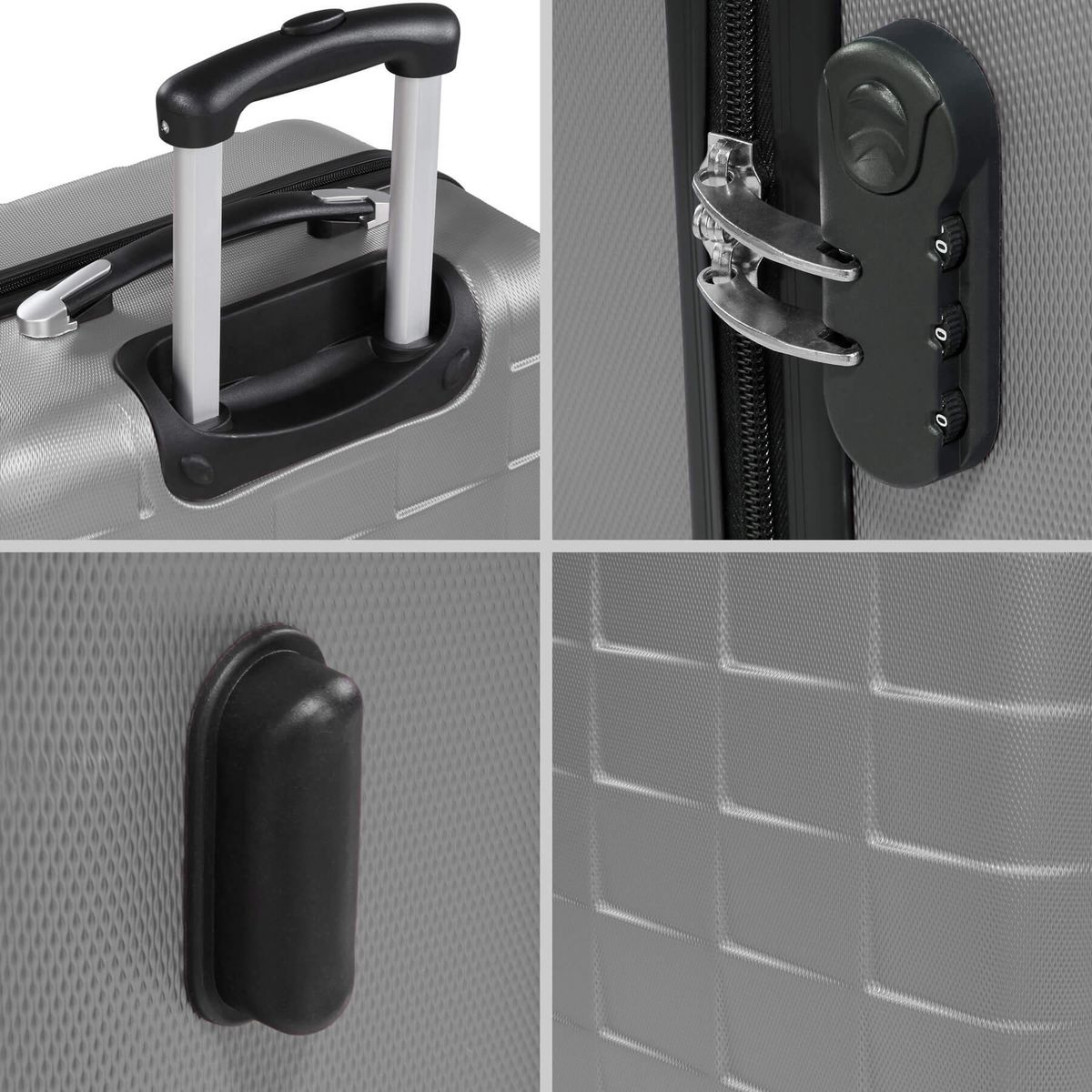 tectake Set de valises rigides 3 parties, en plastique ABS robuste argent