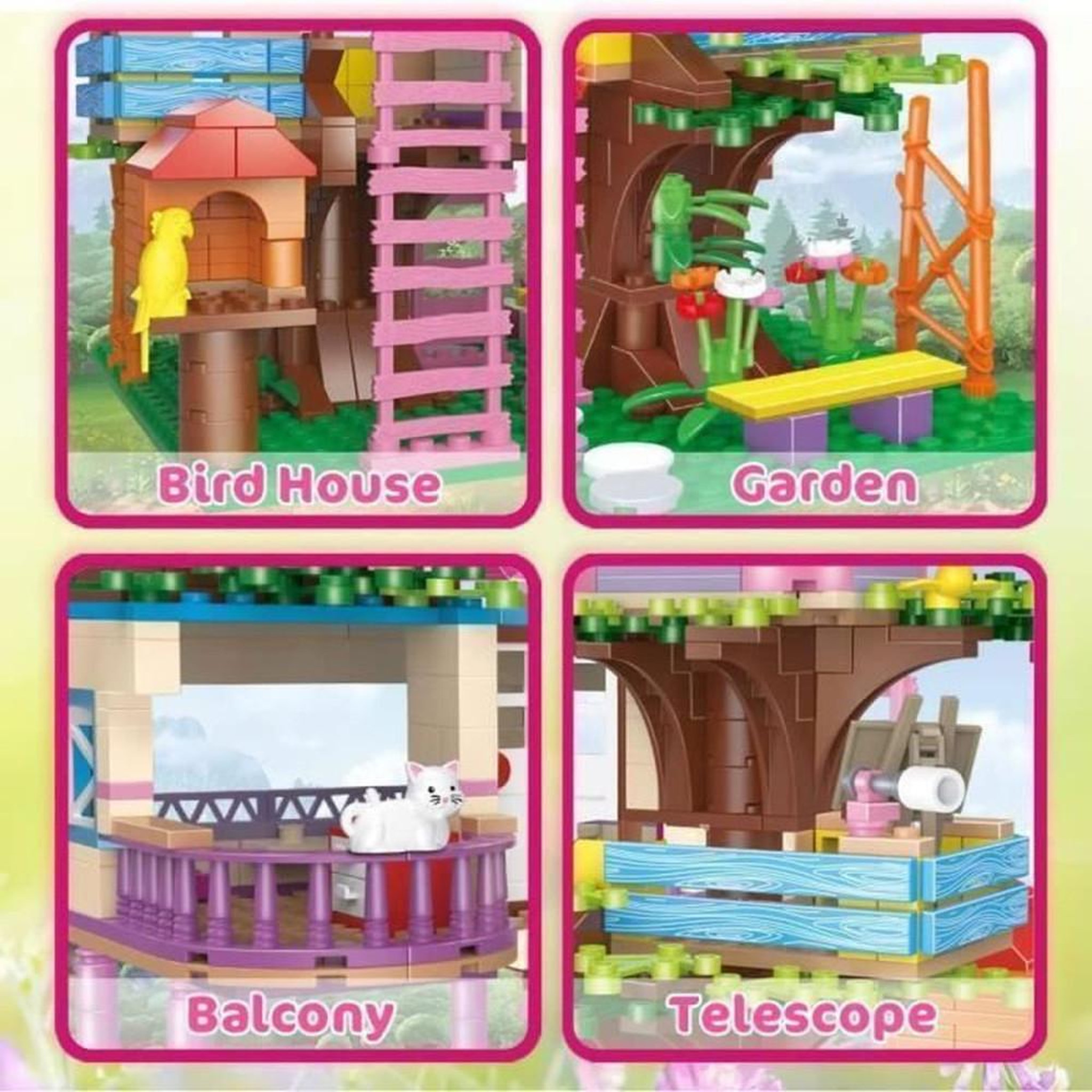 Voir la diapositive 3 : Jeu de construction STEM Cabane dans les Arbres HG C0213 613 pièces en ABS, maison dans la jungle sur 3 niveaux avec balcon, télescope, jardin et animaux