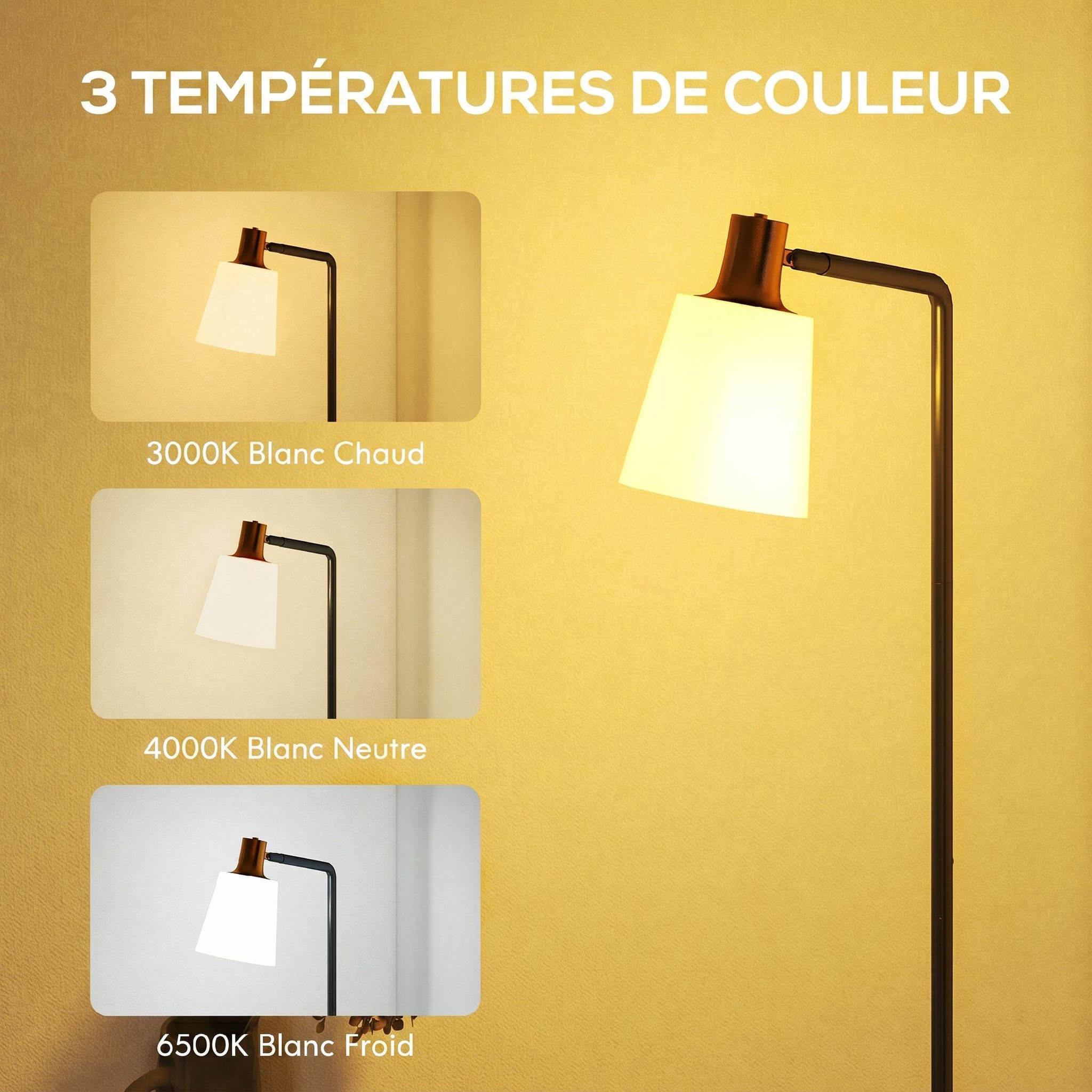 Voir la diapositive 5 : HOMCOM Lampadaire rétro réglable ampoule incluse noir doré