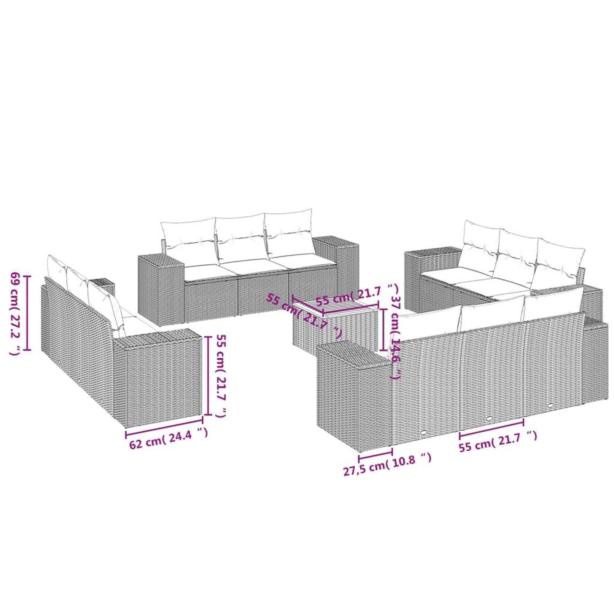 Voir la diapositive 3 : VIDAXL Salon de jardin avec coussins 13 pcs noir resine tressee