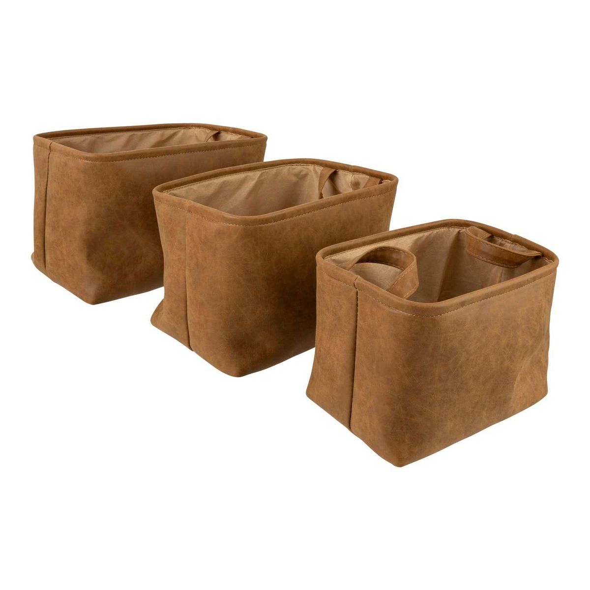 ATMOSPHERA Ensemble de 3 paniers en simili cuir - Marron