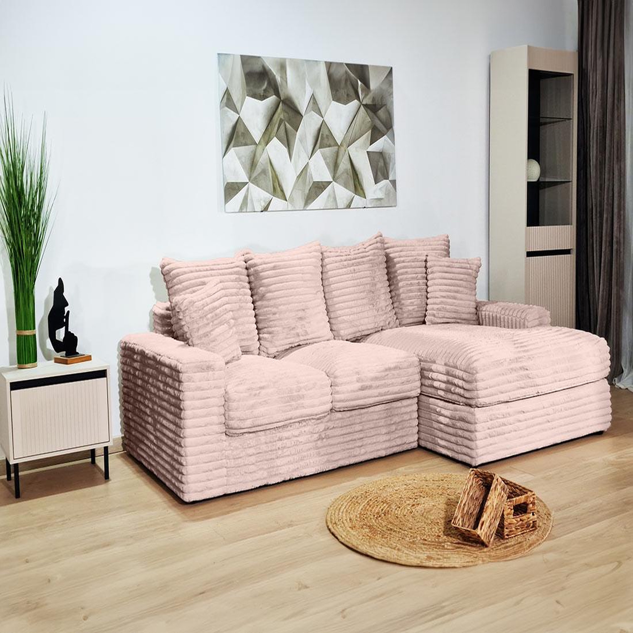 LISA DESIGN Andy - canapé d'angle droit 4 places en fausse fourrure côtelée. Coloris disponibles : Vert