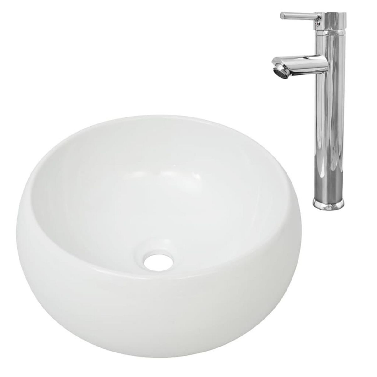 VIDAXL Lavabo de salle de bain avec mitigeur Ceramique Rond Blanc