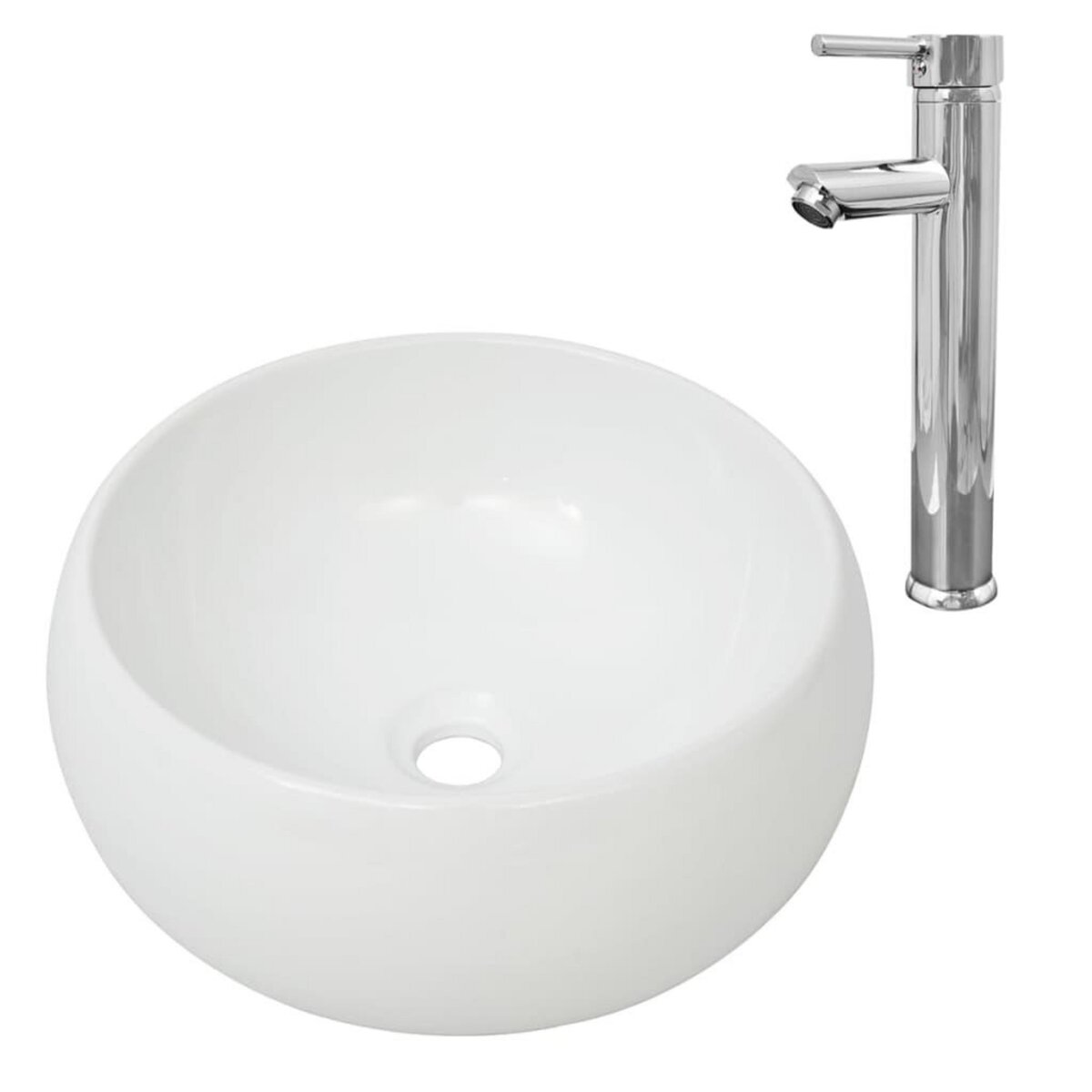 VIDAXL Lavabo de salle de bain avec mitigeur Ceramique Rond Blanc