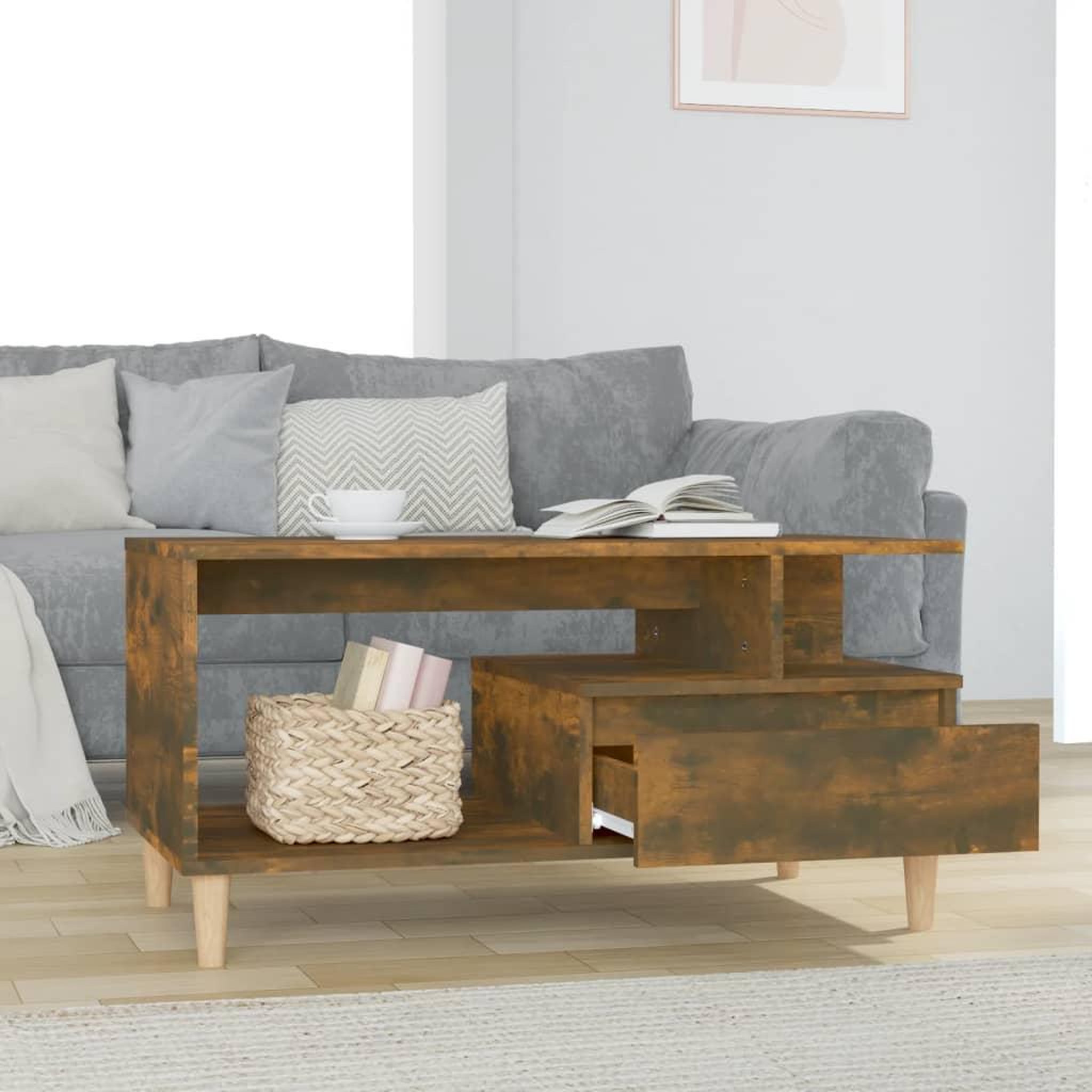 Voir la diapositive 3 : VIDAXL Table basse Chene fume 90x49x45 cm Bois d'ingenierie