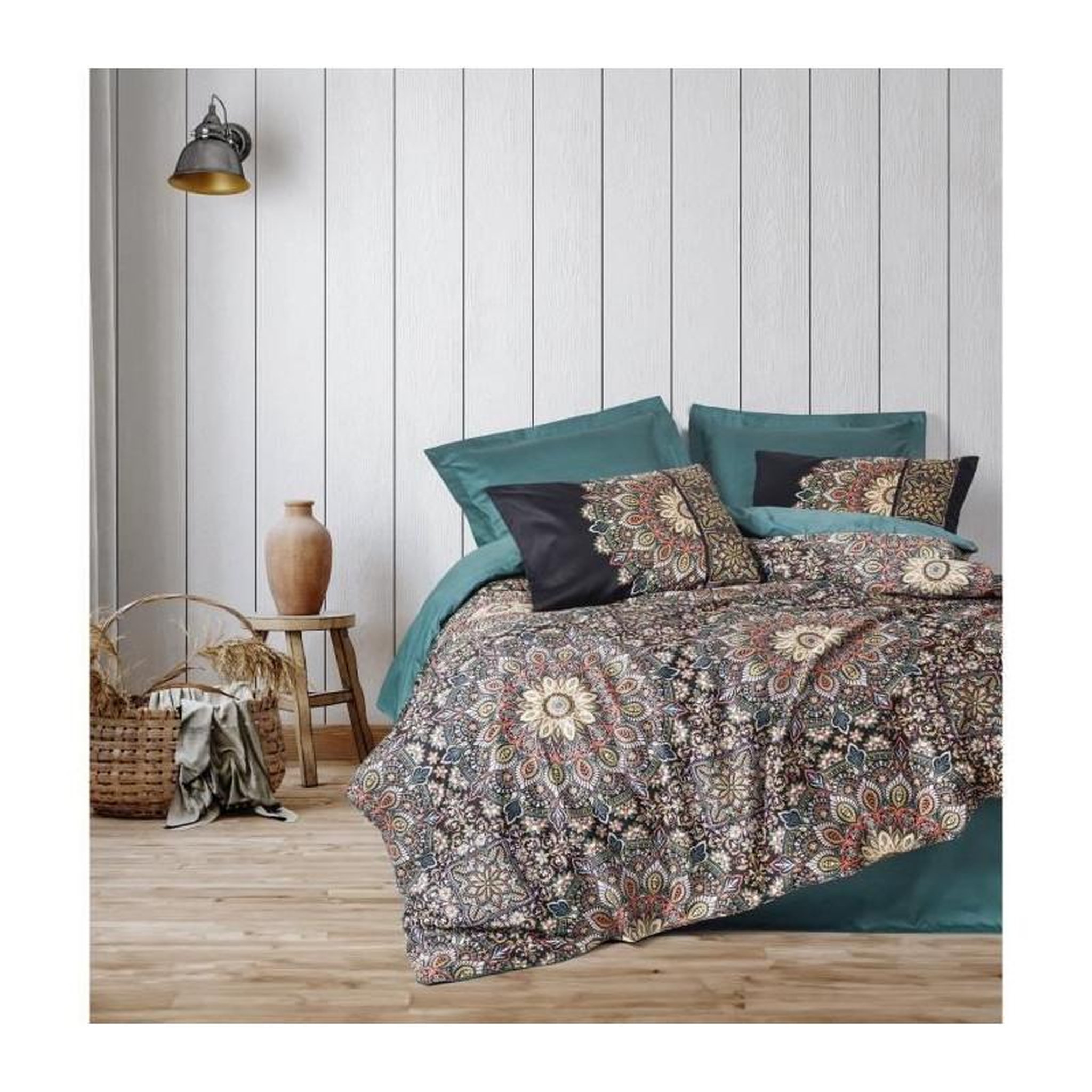 GENERIQUE Parure de lit - 129CTN63971 - 1 housse de couette 220 x 240 cm + 2 taies d'oreiller 60 x 60 cm - Satiné 100% coton - Essence