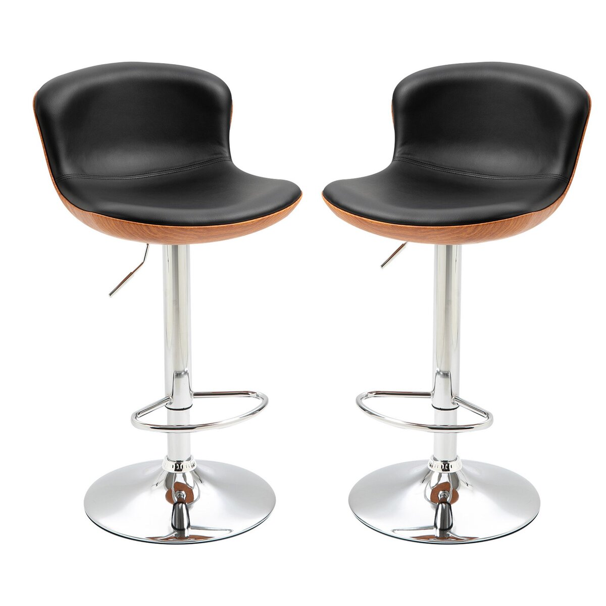 HOMCOM Lot de 2 tabourets de bar design contemporain hauteur d'assise réglable 64-85 cm pivotant 360° revêtement synthétique noir imitation bois