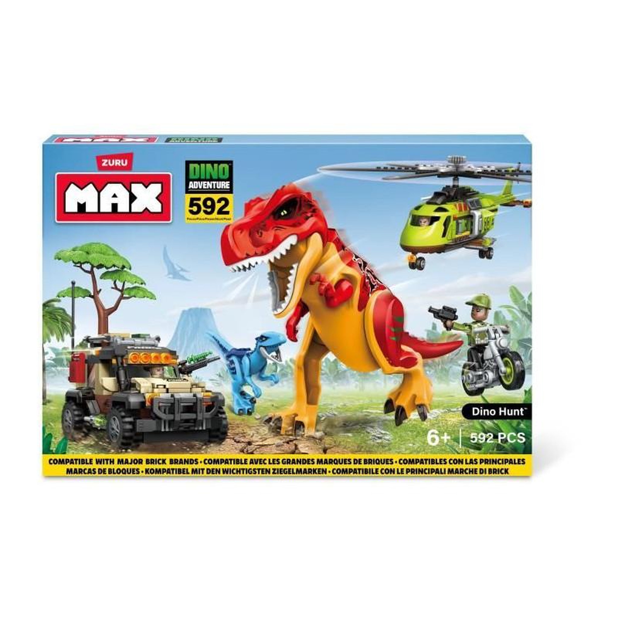 Voir la diapositive 2 : ZURU Set de Construction - ZURU - Dino Adventure Dino Hunt (592 pieces) - Aventure préhistorique avec dinosaures et véhicules