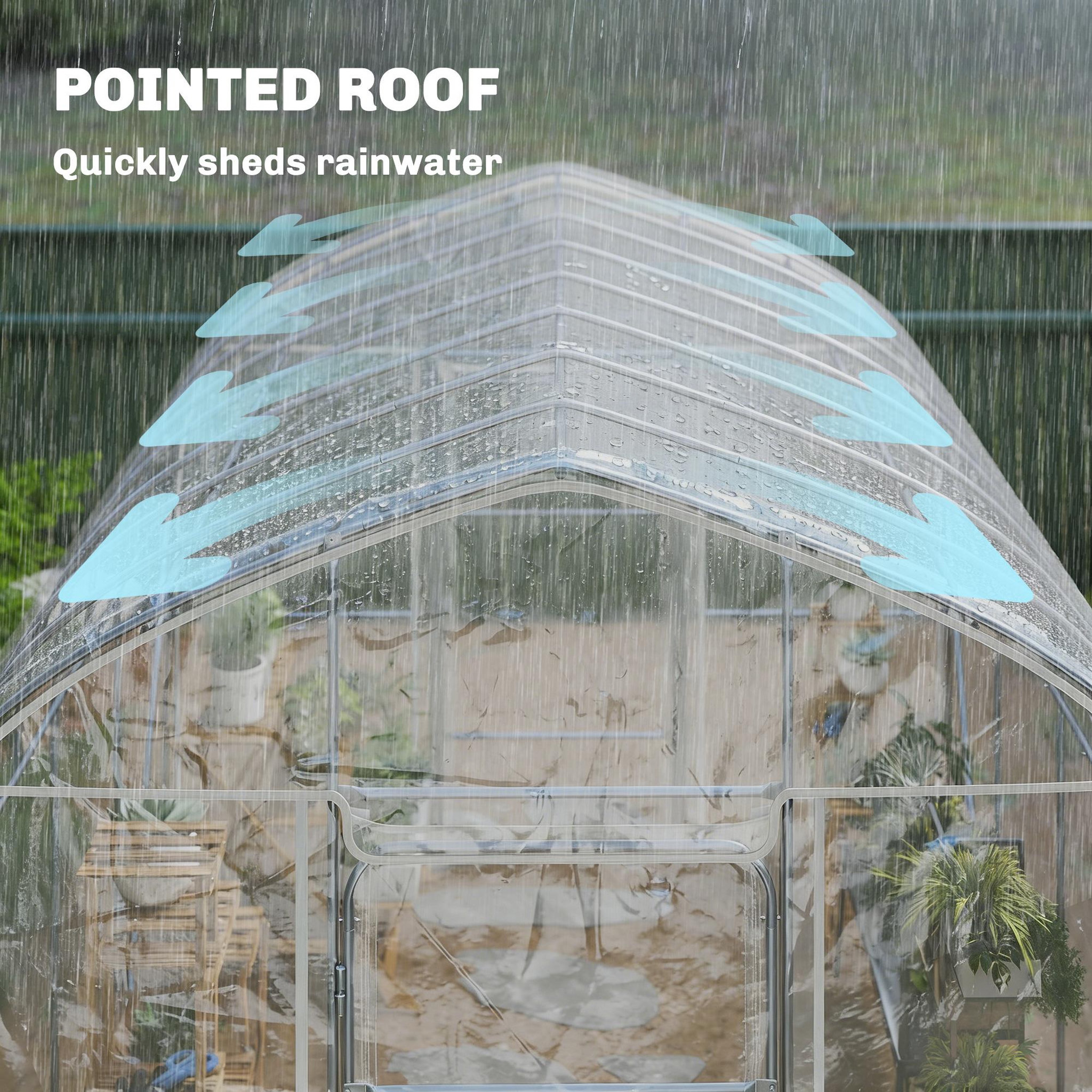 Voir la diapositive 4 : OUTSUNNY Serre tunnel jardin 12 m² - 2 portes - acier galvanisé - bâche transparente