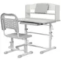 HOMCOM Bureau enfant avec chaise - ensemble bureau et chaise réglable - support lecture, tablette, étagère - gris blanc