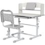 Voir la diapositive 1 : HOMCOM Bureau enfant avec chaise - ensemble bureau et chaise réglable - support lecture, tablette, étagère - gris blanc