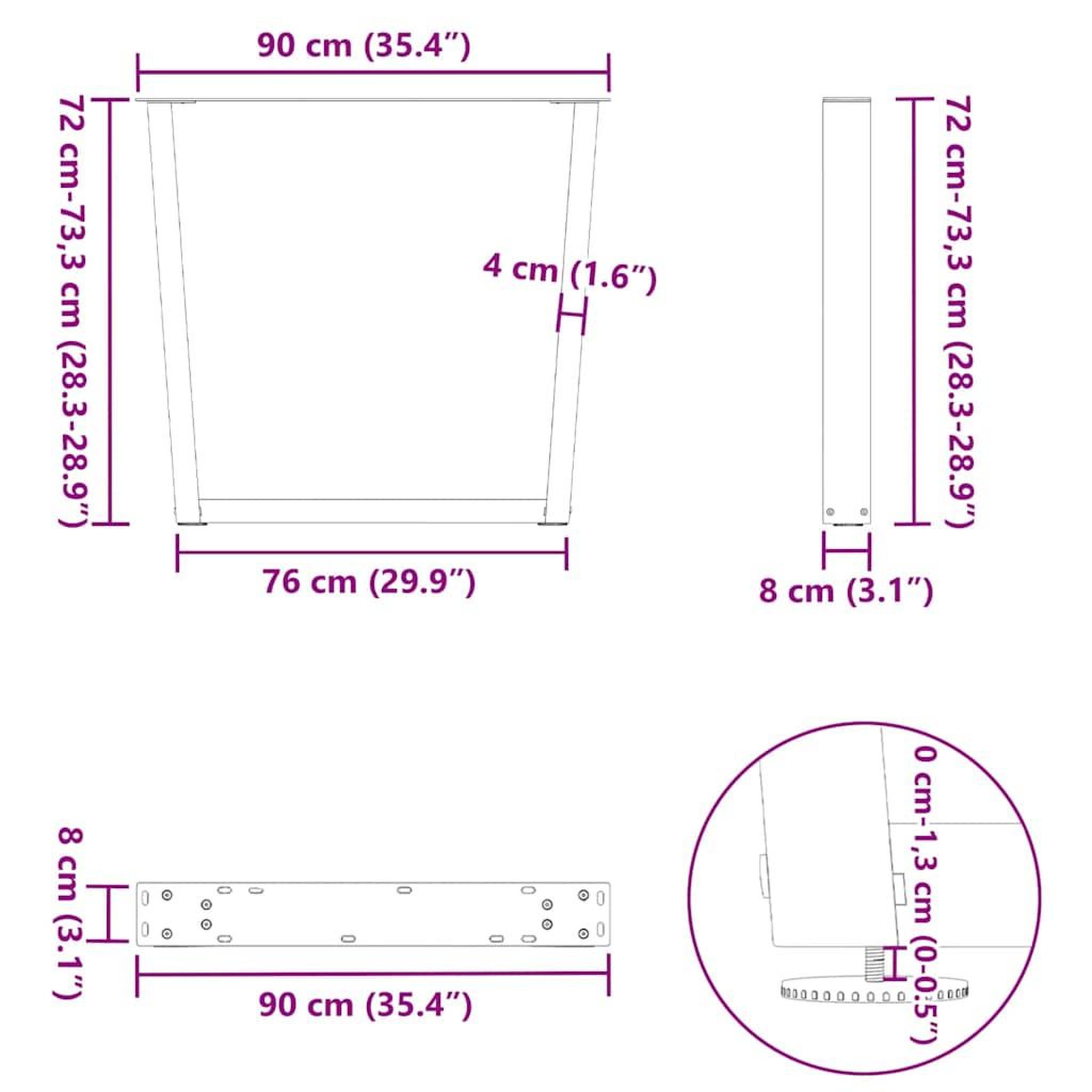 Voir la diapositive 6 : VIDAXL Pieds de table a manger forme de V 3 pcs 90x(72-73,3) cm acier