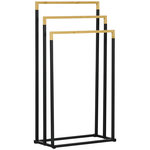 KLEANKIN Porte-serviette autoportant 3 barres - dim. 45L x 22l x 86H cm - bois bambou acier noir