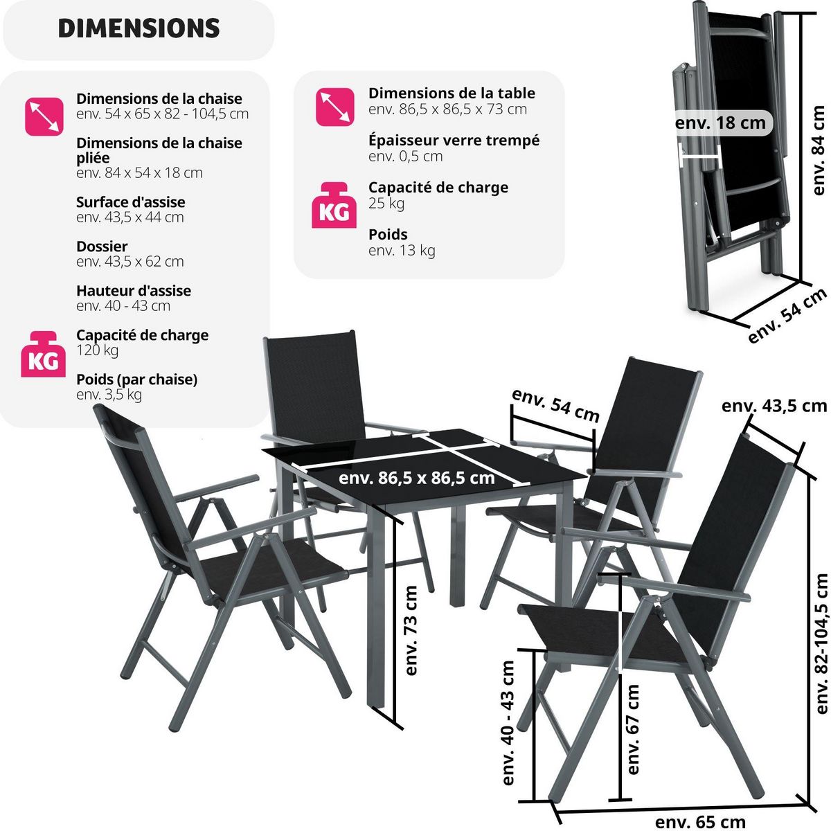 tectake Ensemble chaises de salle à manger gris anthracite