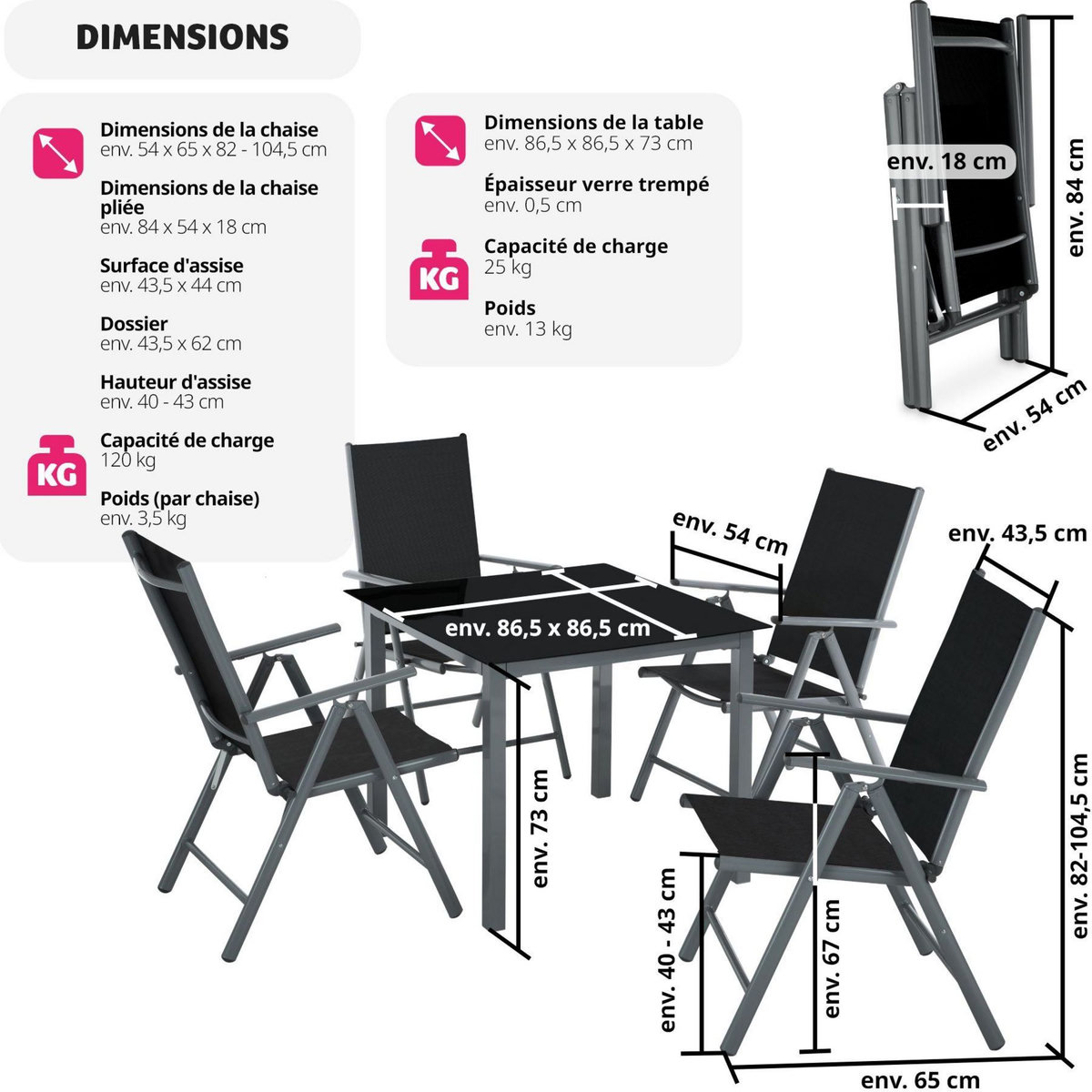 tectake Ensemble chaises de salle à manger gris anthracite