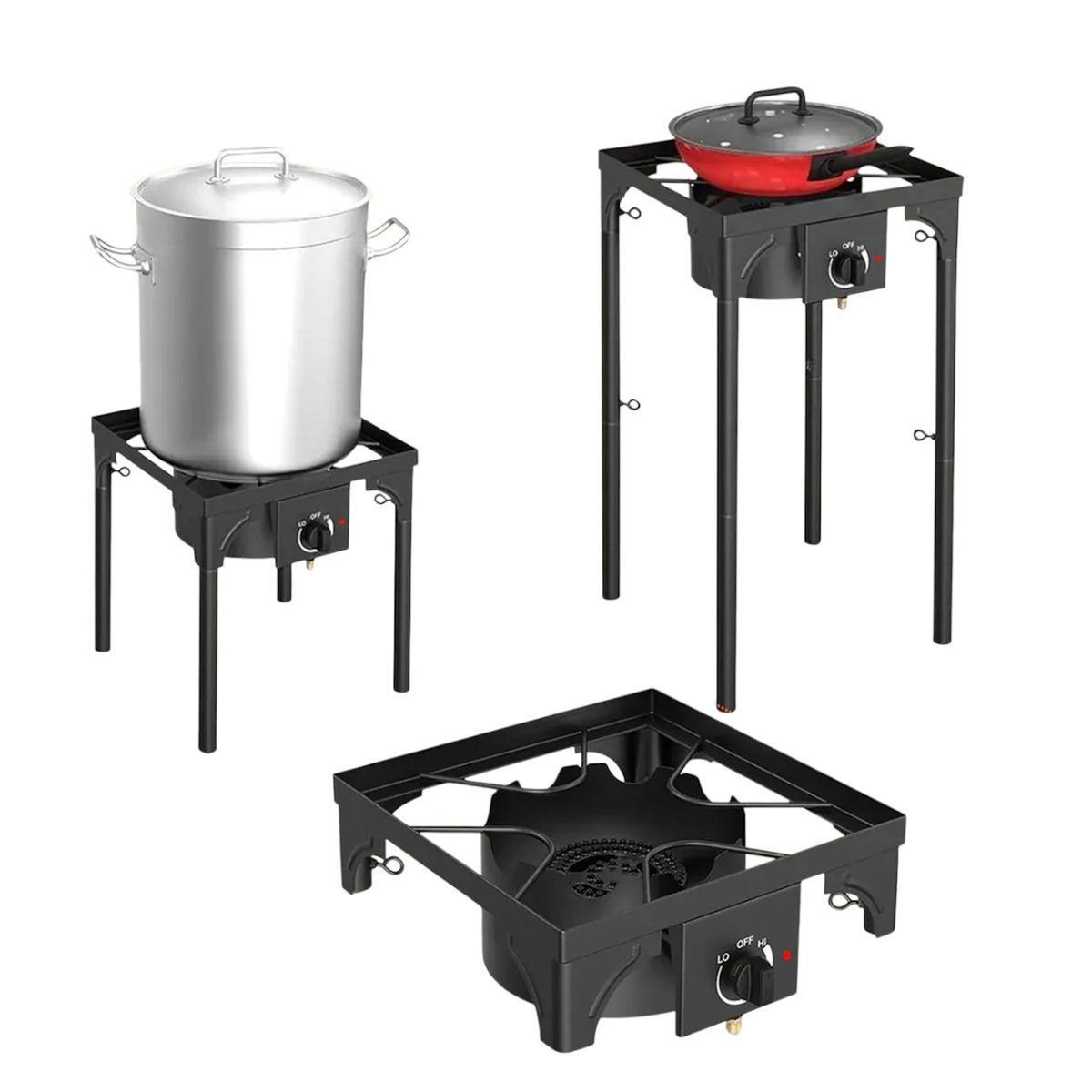 INTEC Réchaud à Gaz 1 feu 4500W 4 pieds modulables 3 Hauteurs Bruleur en fonte - Cuisine Extérieure 40 x 40 x H78cm Allumage Piezo