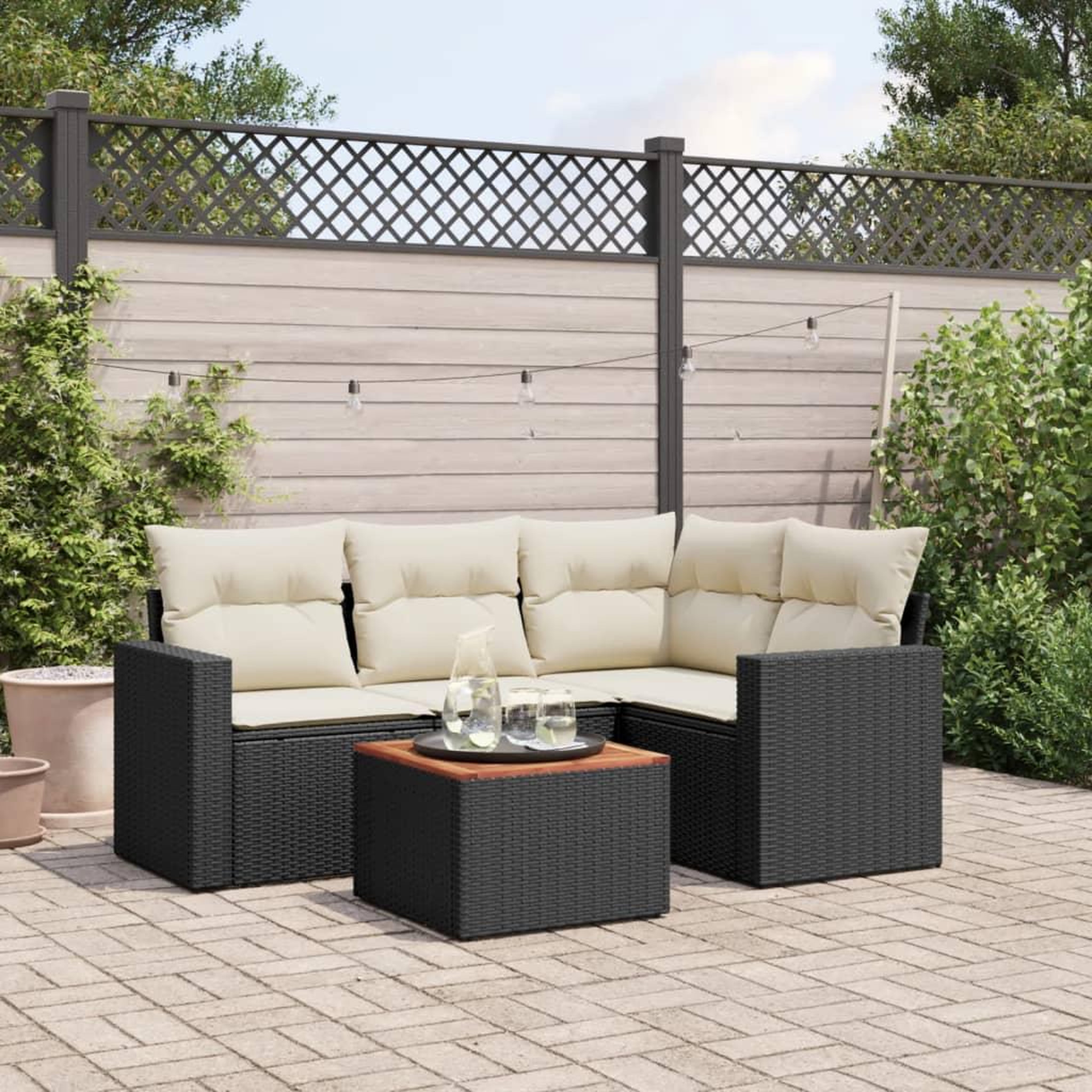 VIDAXL Salon de jardin 5 pcs avec coussins noir resine tressee
