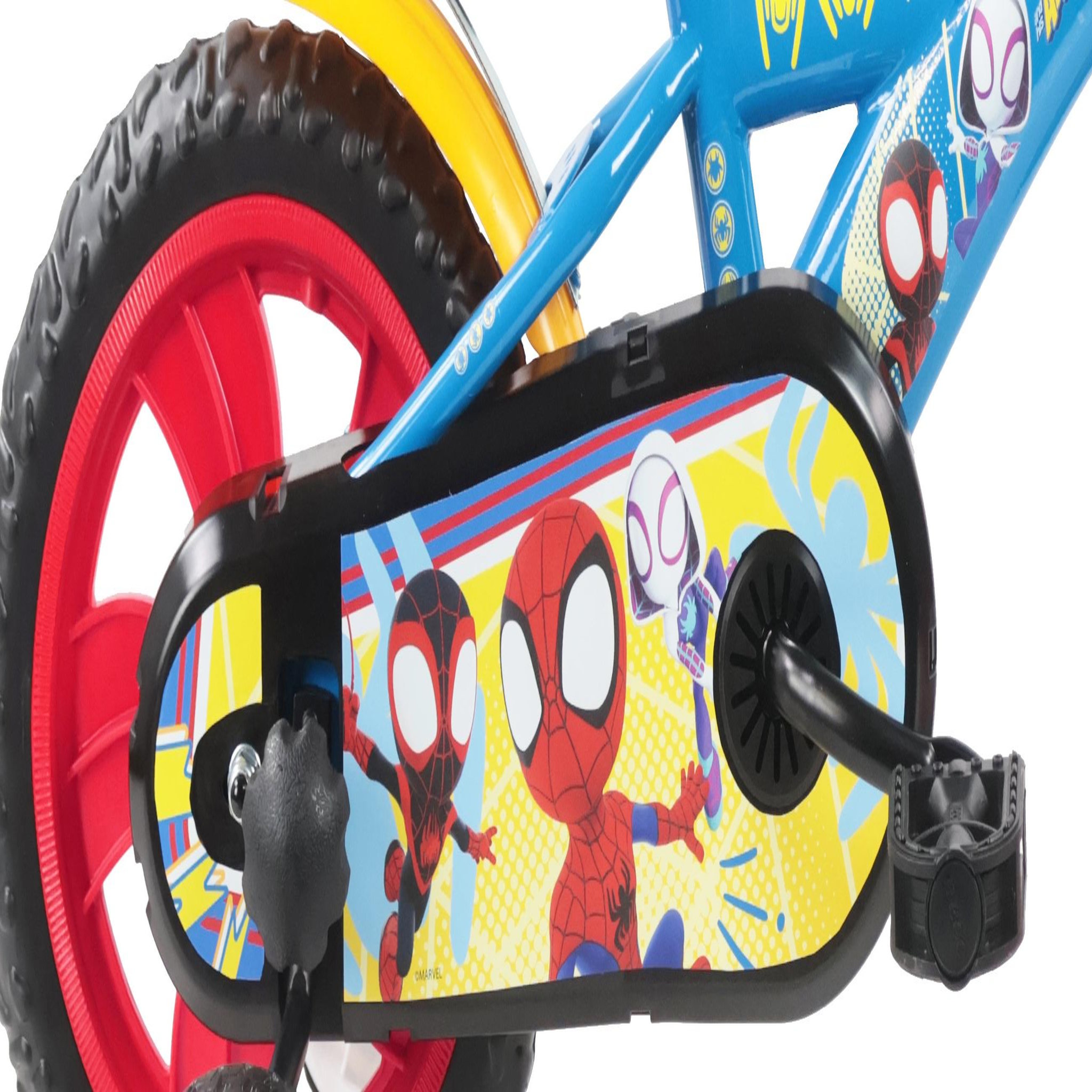 Voir la diapositive 5 : Marvel Vélo enfant 12'' SPIDEY - Idéal pour enfant de taille < 90 cm - livré avec 1 frein, 2 stabilisateurs et plaque avant décorative !