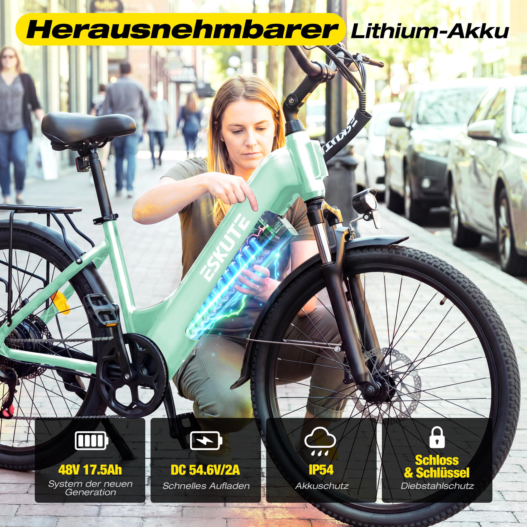 Voir la diapositive 6 : ESKUTE Vélo de ville électrique ESKUTE C202, Step-Through 26
