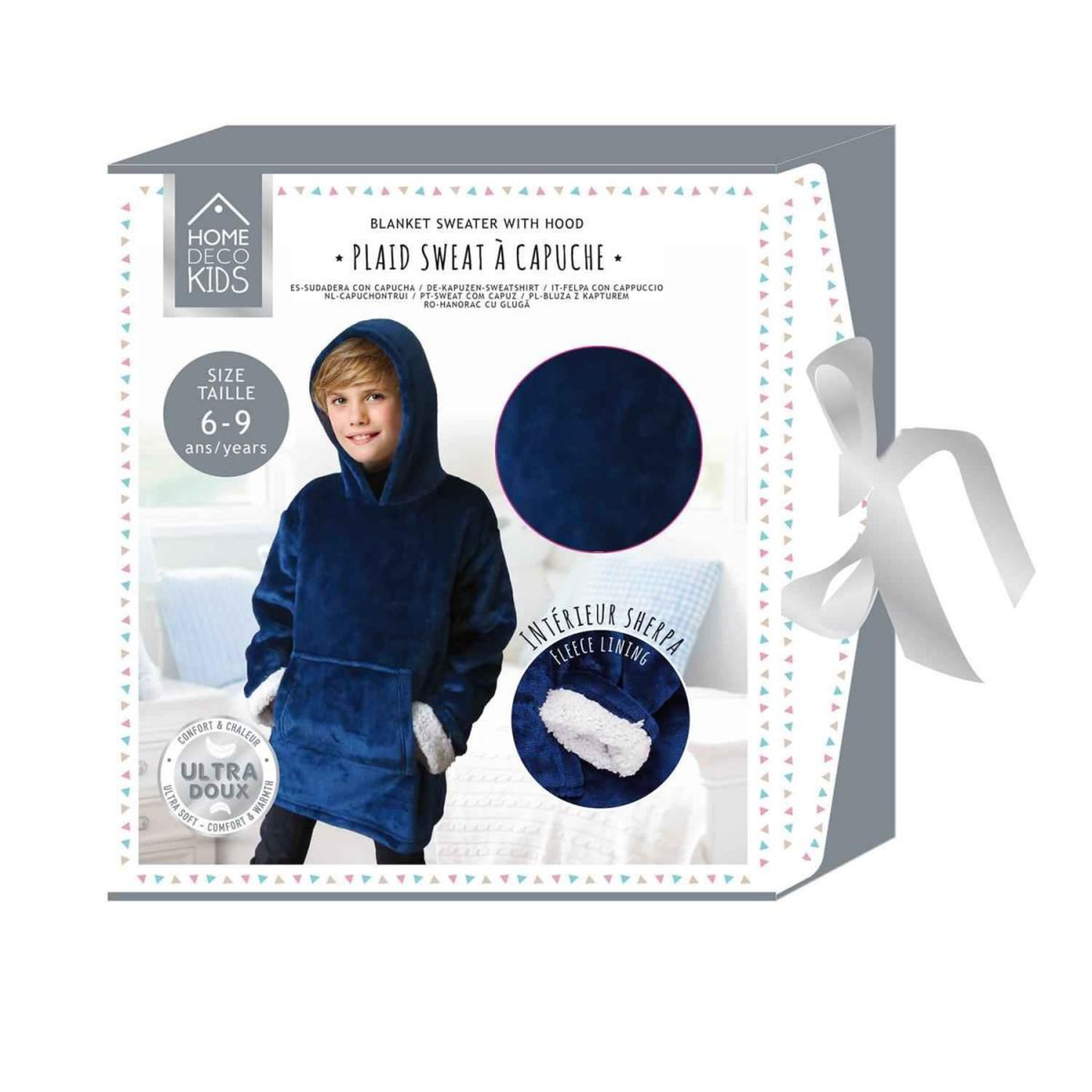 Voir la diapositive 5 : HOME DECO KIDS Plaid Sweat Enfant  Capuche  6-9ans Bleu
