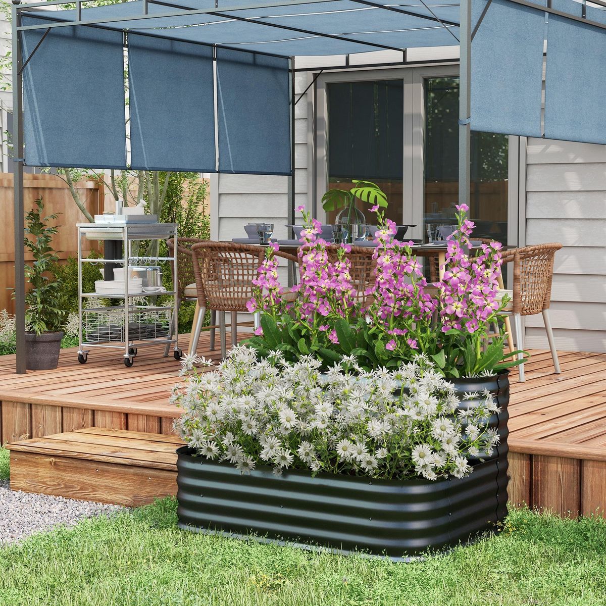 OUTSUNNY Carré potager jardinière 2 niveaux tôle acier ondulée noir