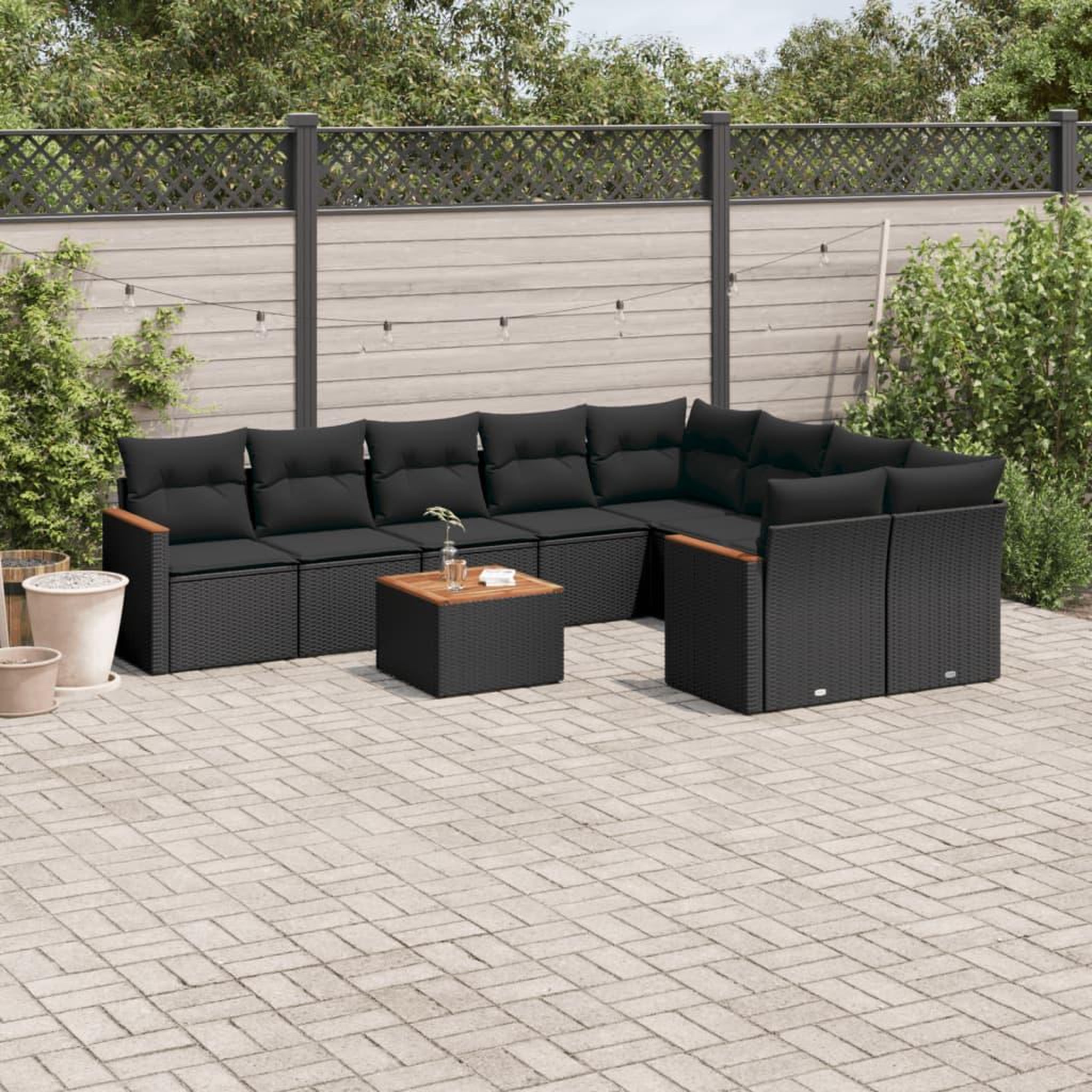 VIDAXL Salon de jardin 10 pcs avec coussins noir resine tressee
