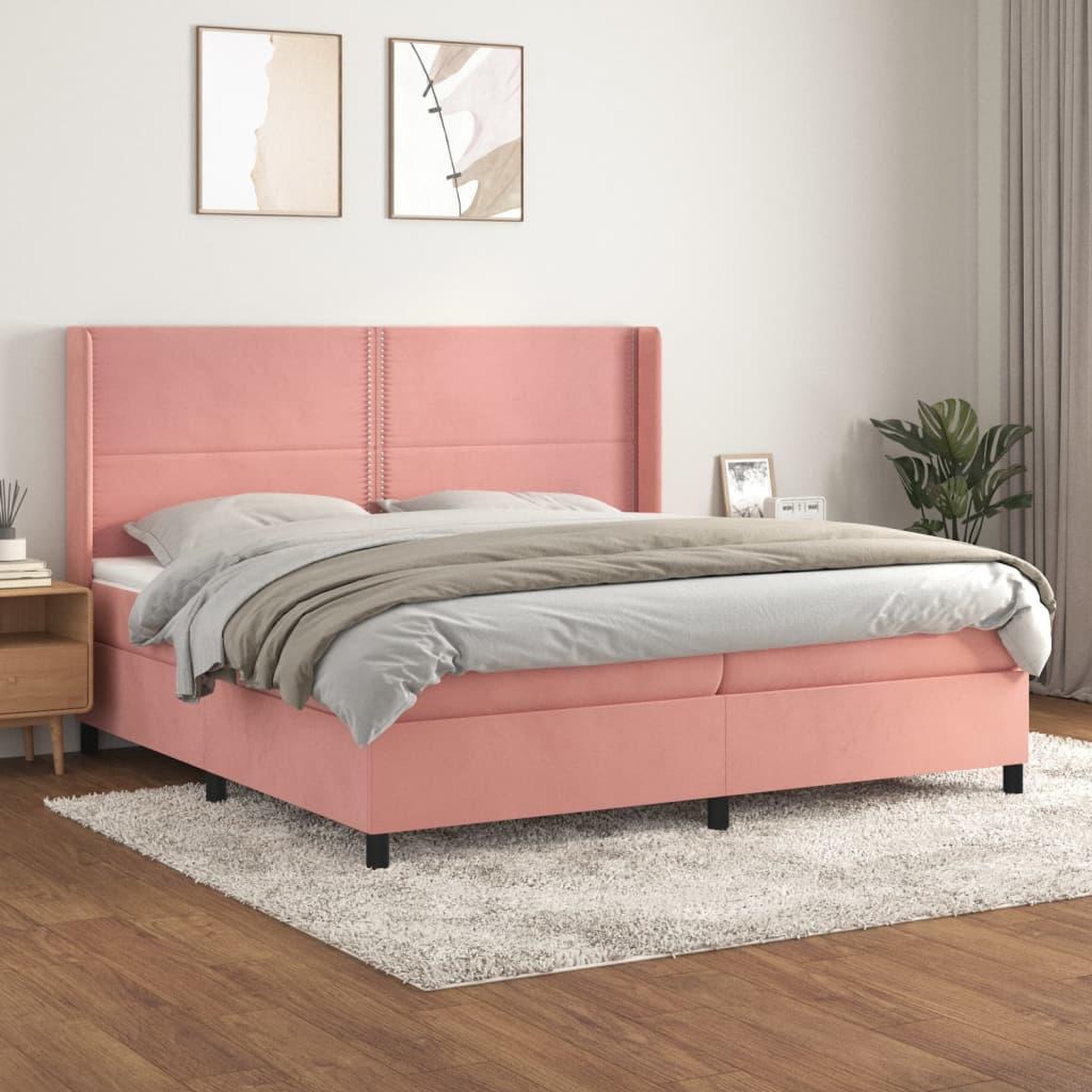 Voir la diapositive 1 : VIDAXL Sommier a lattes de lit avec matelas Rose 200x200 cm Velours
