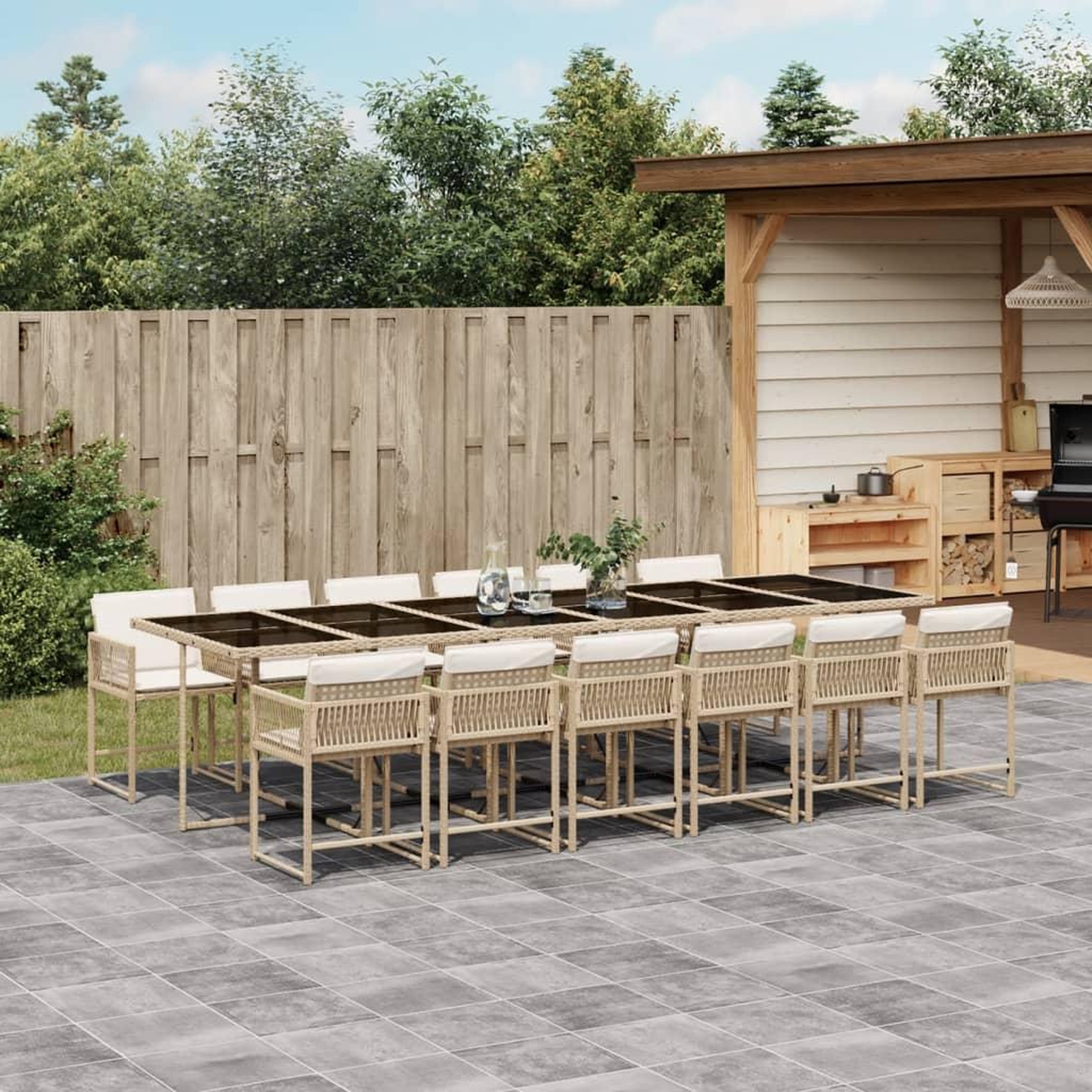 VIDAXL Ensemble a manger de jardin et coussins 13 pcs beige