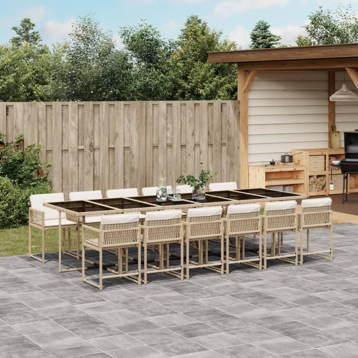 VIDAXL Ensemble a manger de jardin et coussins 13 pcs beige