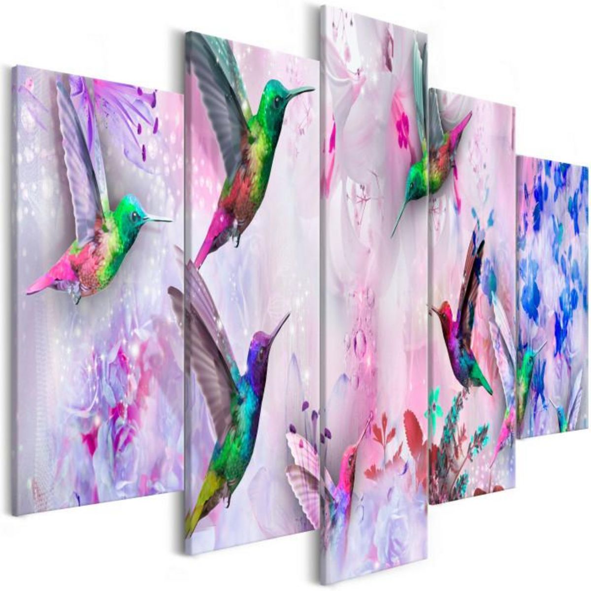 Paris Prix Tableau 5 Panneaux  Colourful Hummingbirds Wide Violet