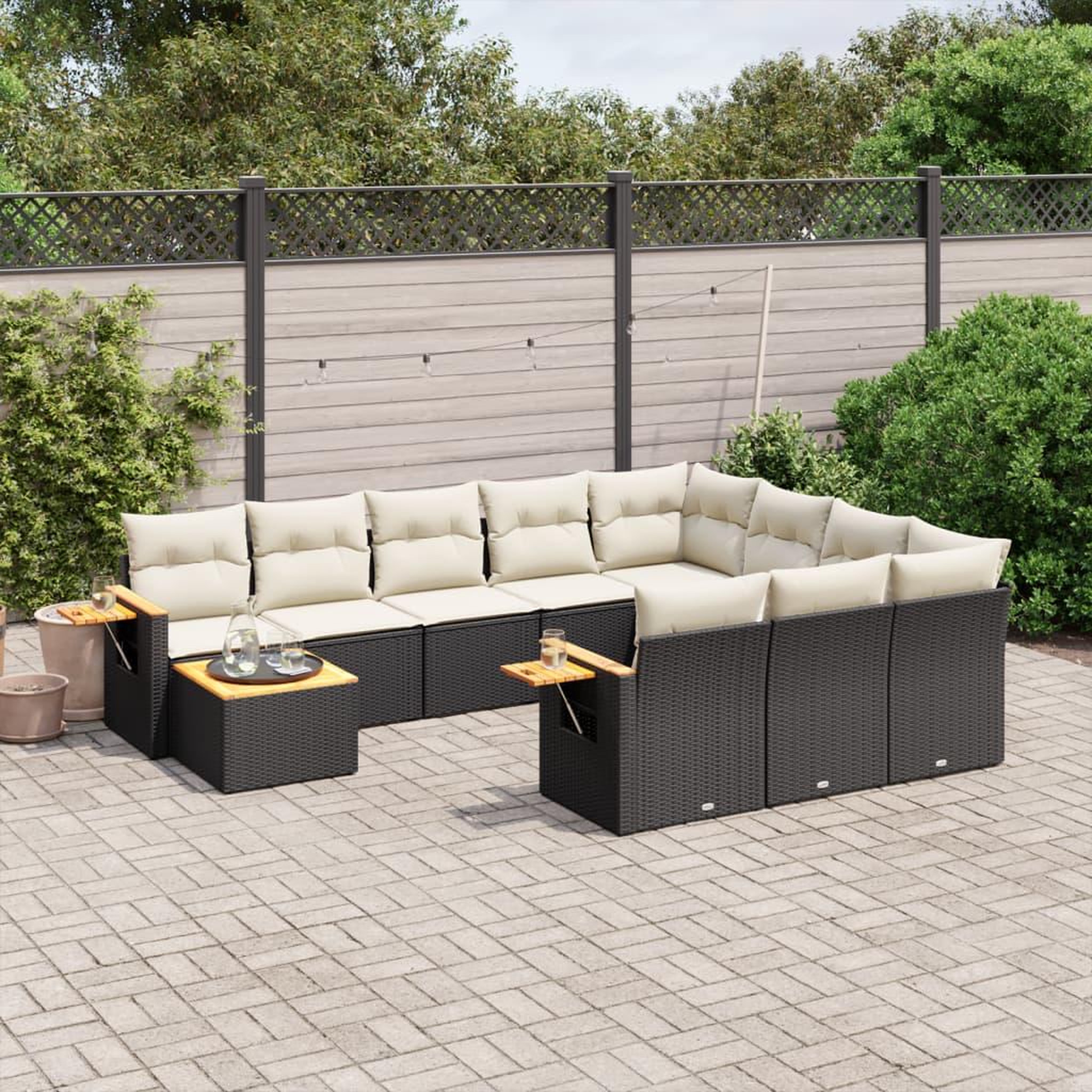VIDAXL Salon de jardin 11 pcs avec coussins noir resine tressee