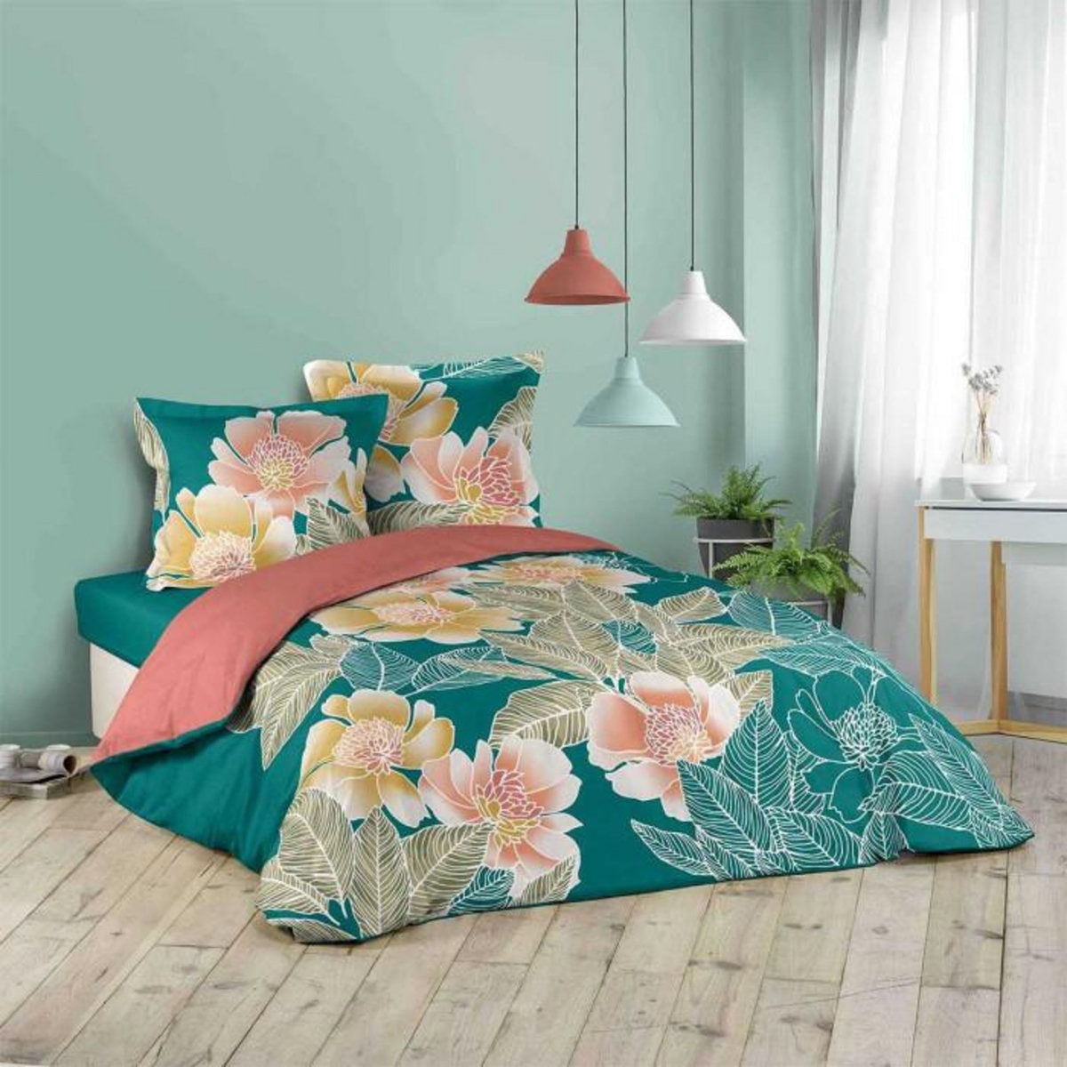 Paris Prix Parure de Lit 3 Pièces  Florella  240x220cm Bleu