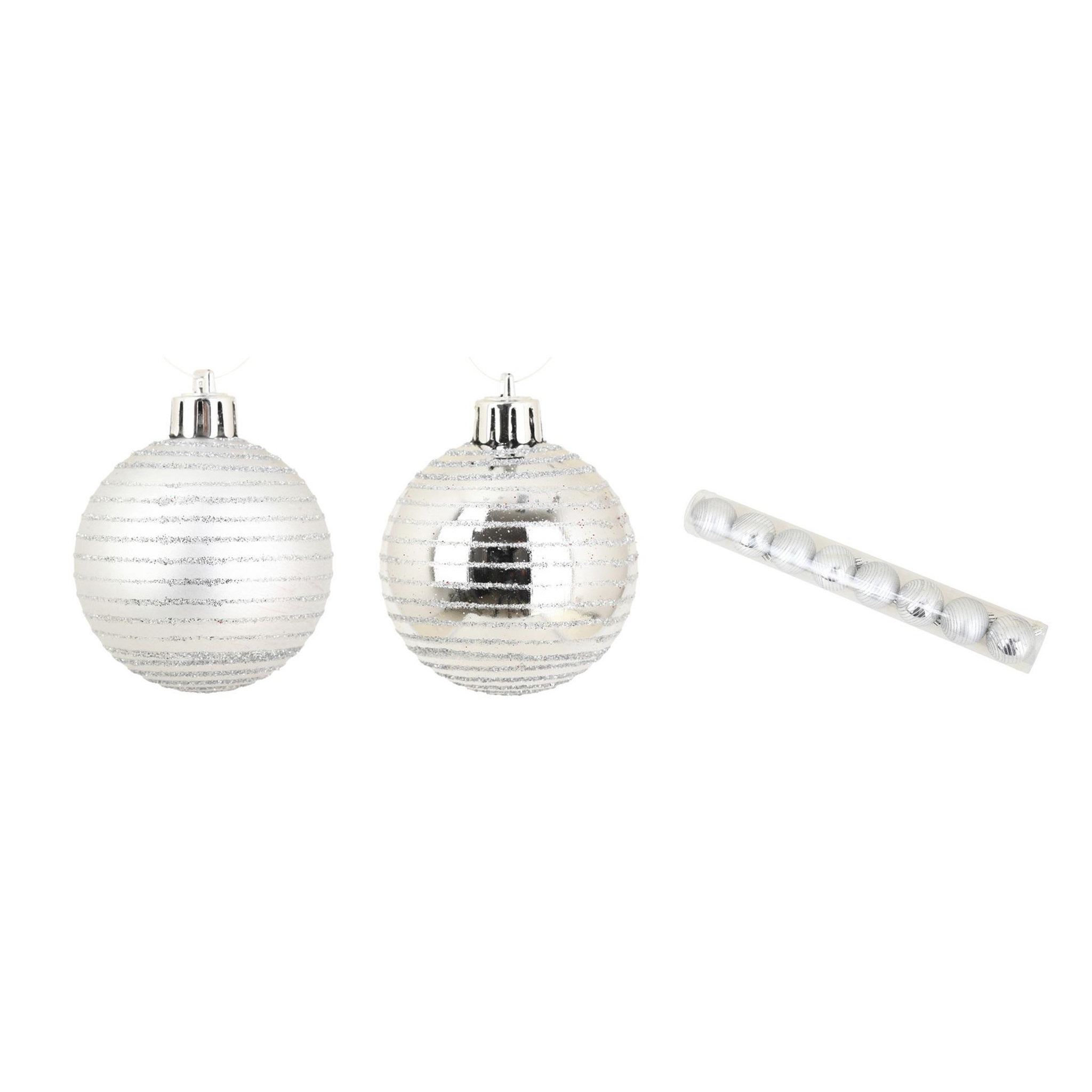 Voir la diapositive 2 : Eden Set de 8 boules de noël rayées argent