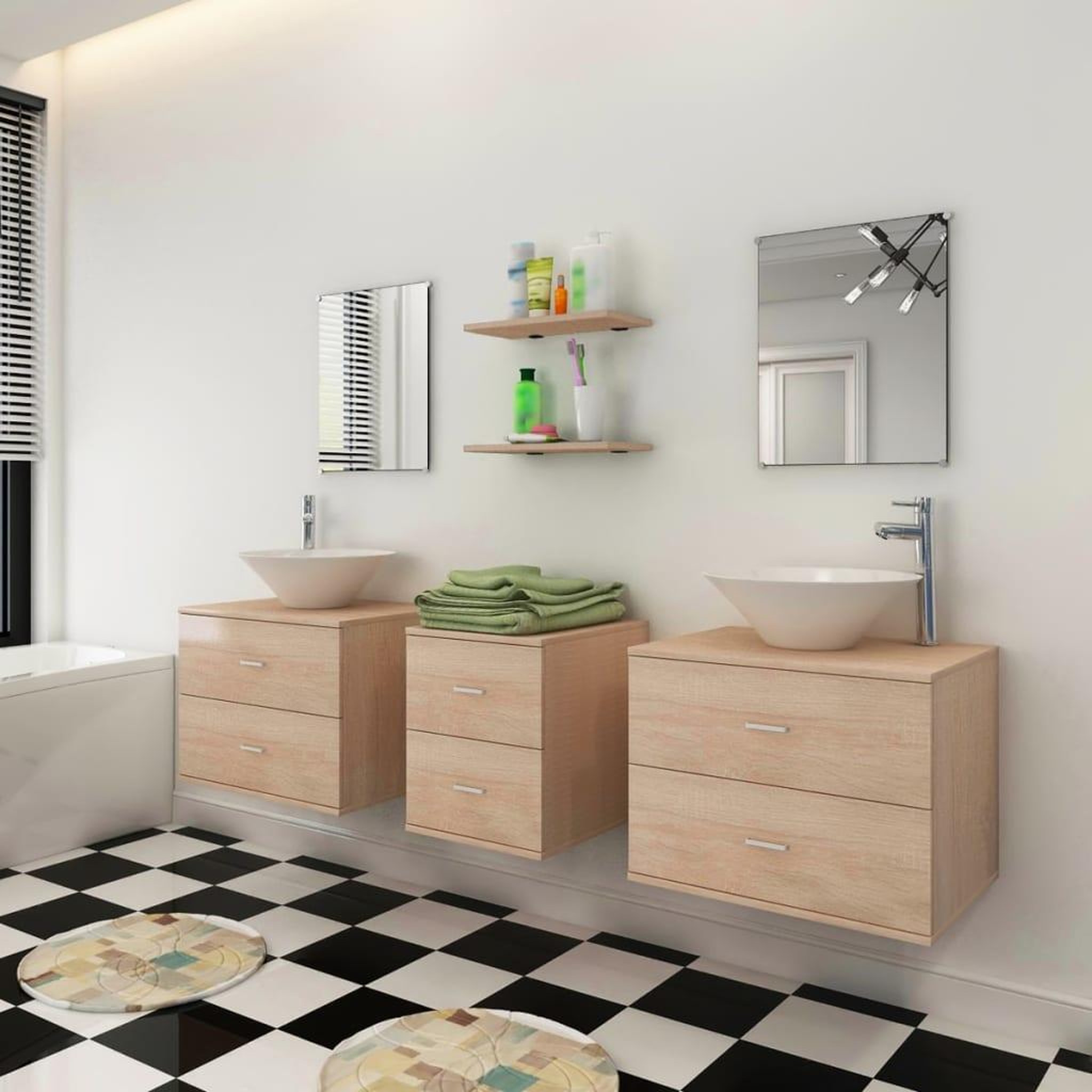 Voir la diapositive 3 : VIDAXL Meuble de salle de bain 9 pcs avec lavabo et robinet Beige