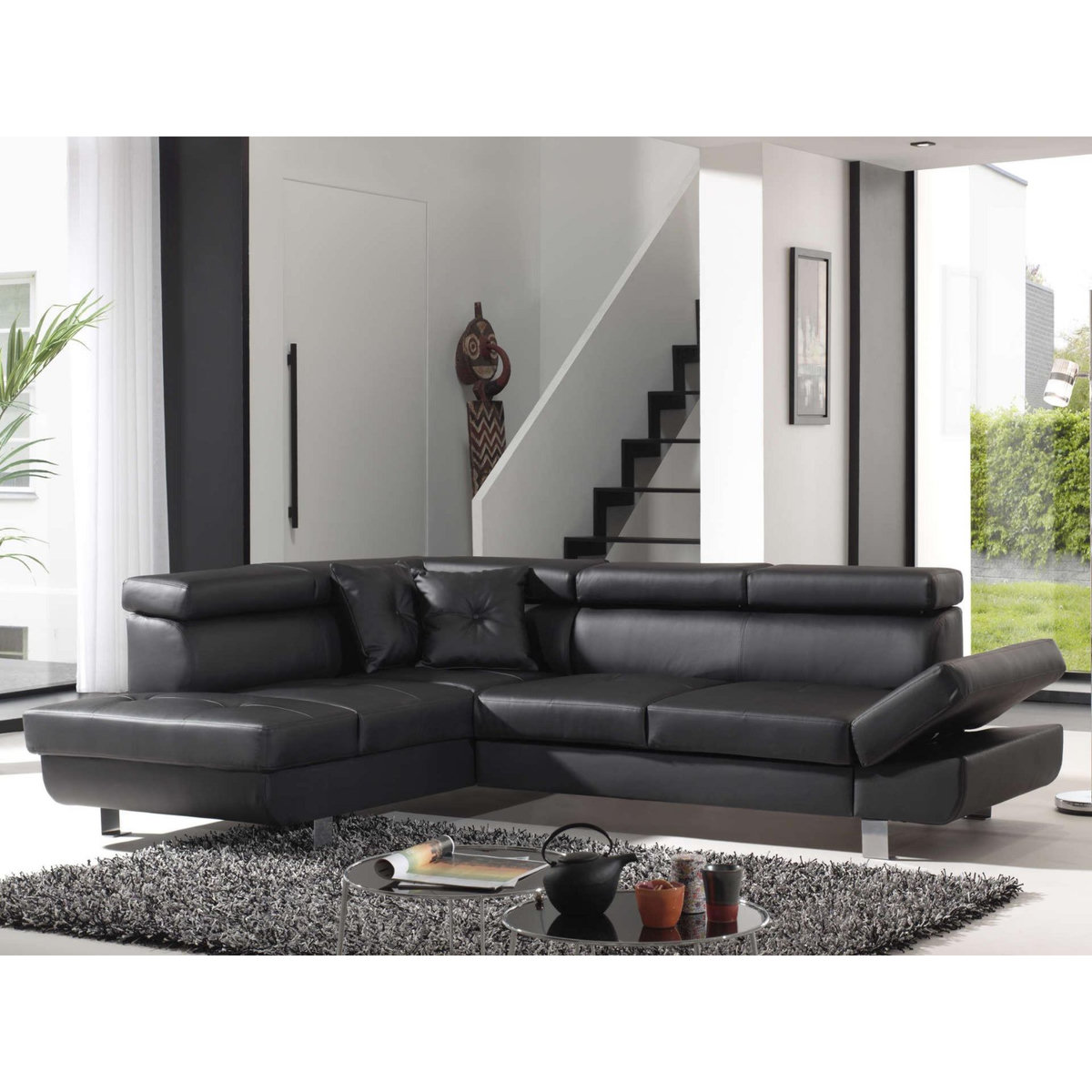 BEST MOBILIER Lisbona - canapé d'angle convertible - en pu - avec têtières réglables - gauche