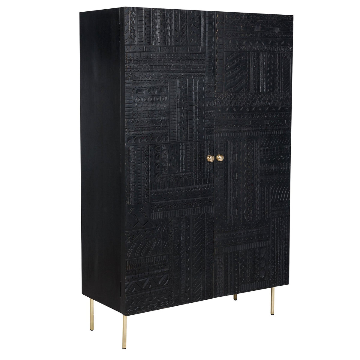 Rendez vous déco Armoire gravée en bois noir et métal doré-Chimane