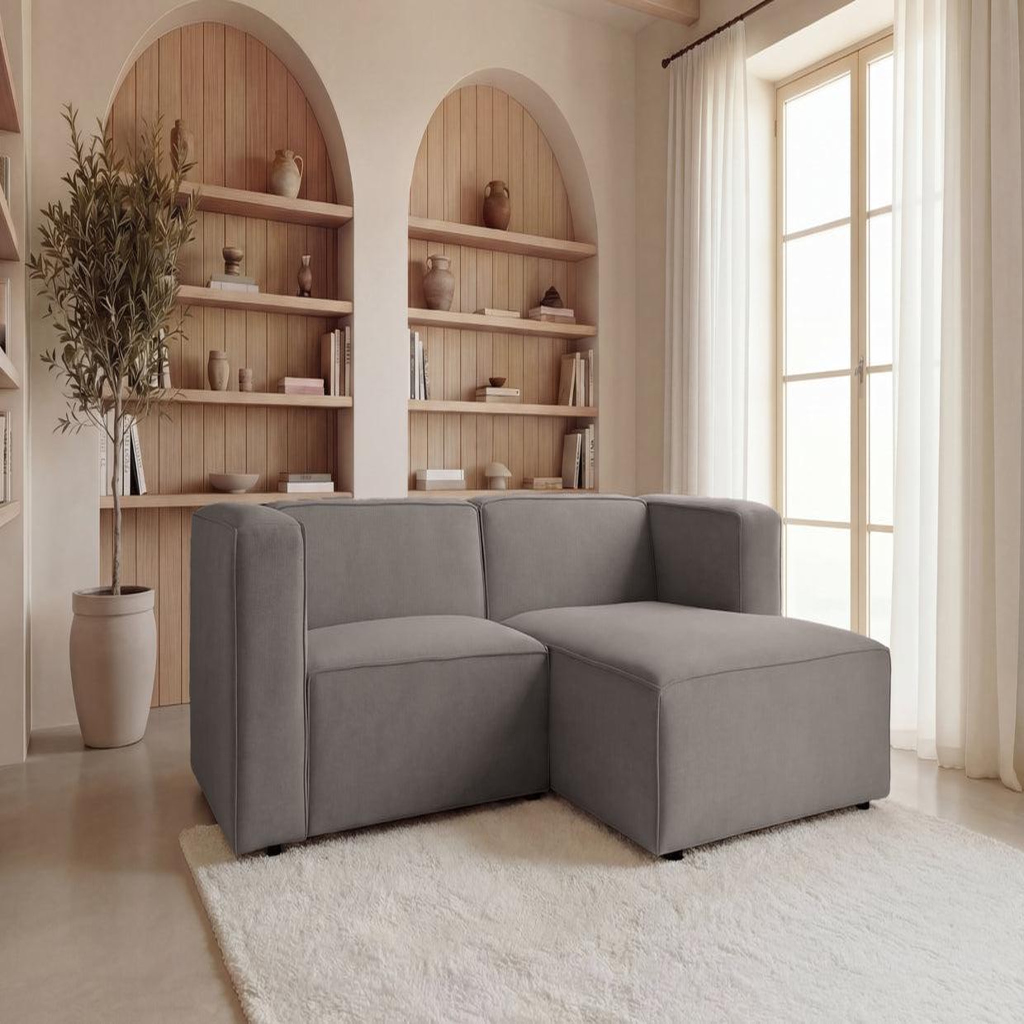 Voir la diapositive 2 : CASANOVA PARIS Basil - canapé d'angle tissu lisse 4 places