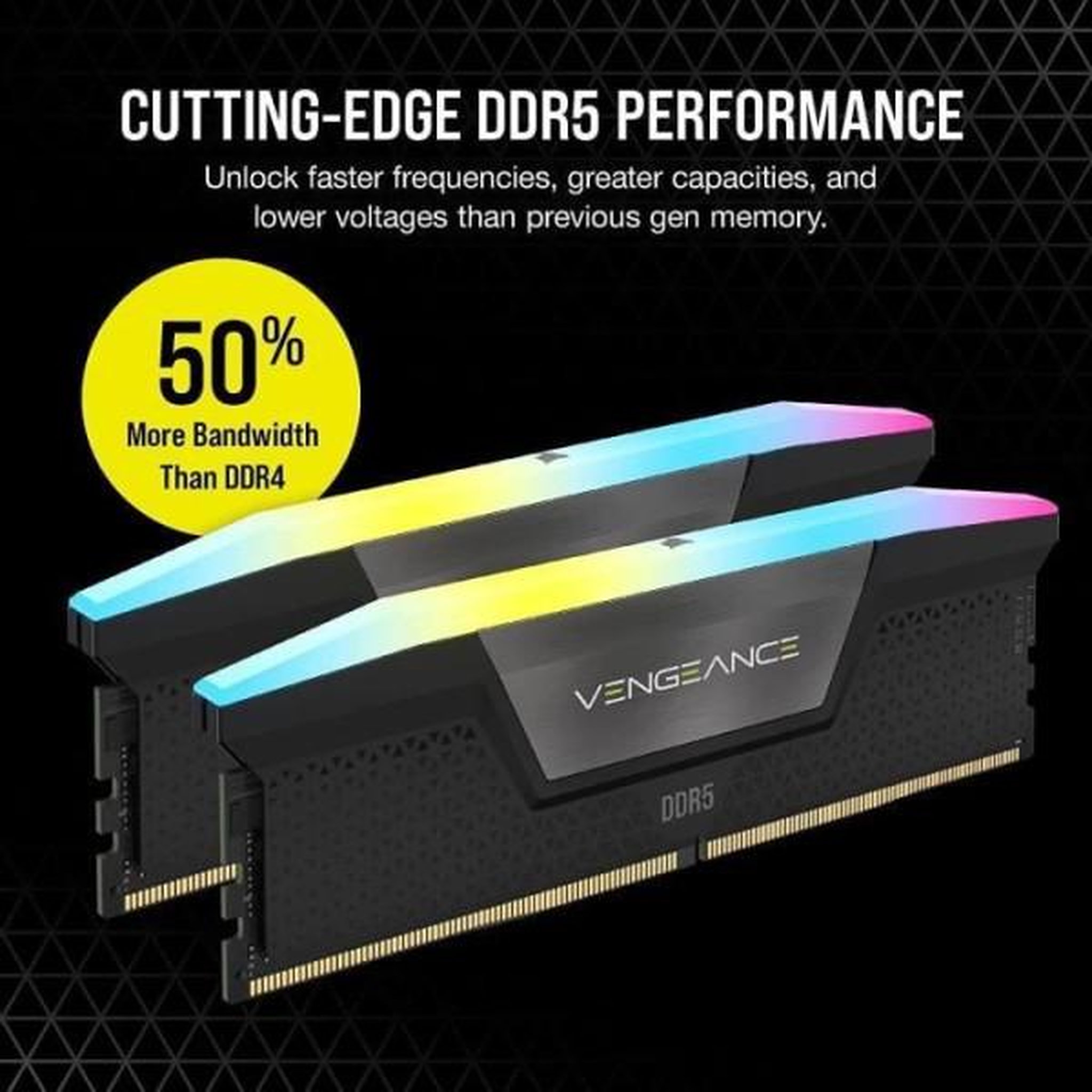 Voir la diapositive 3 : Corsair Mémoire ram - corsair - vengeance rgb ddr5 ram 64go (2x32go) 6400mhz cl32 - noir