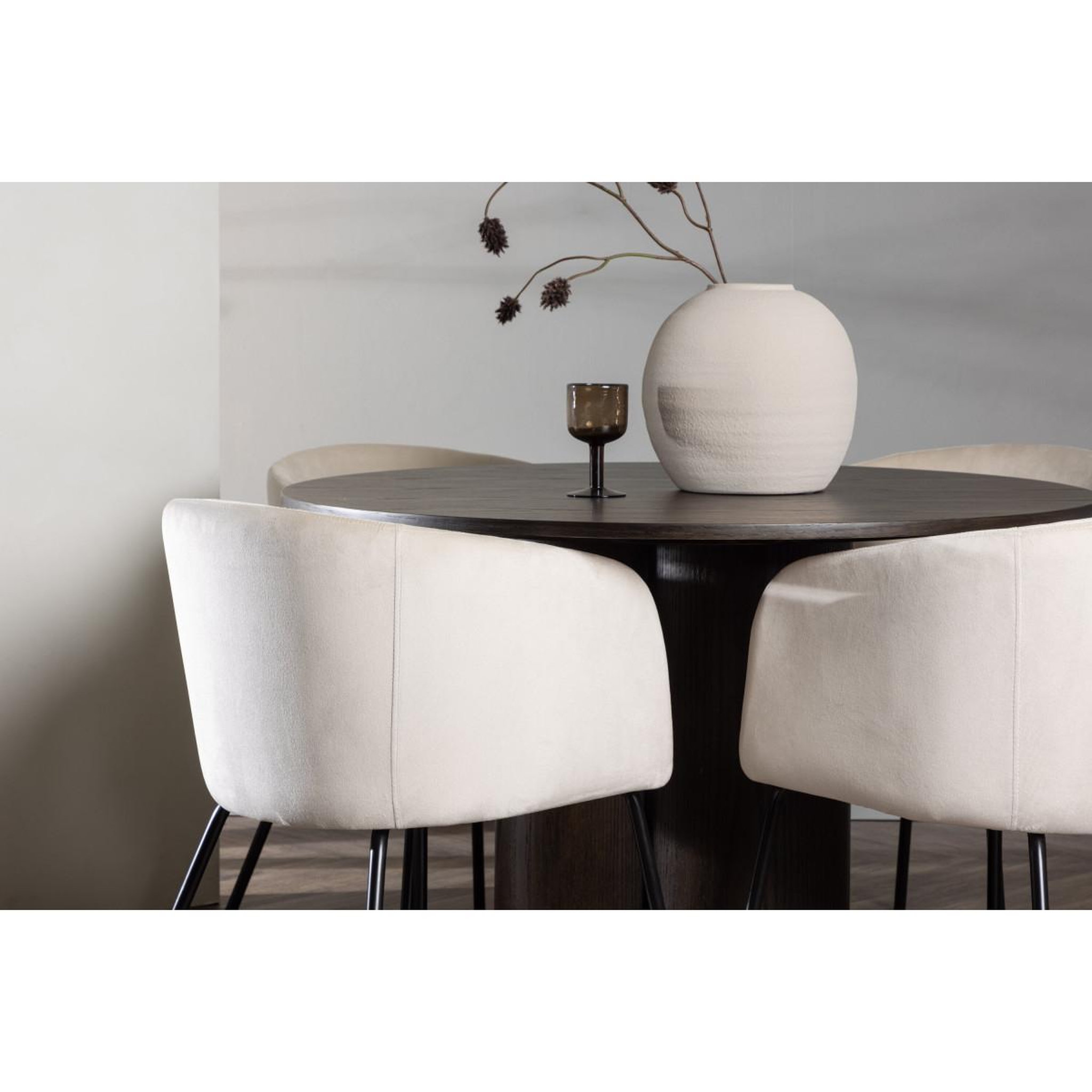 Voir la diapositive 4 : Paris Prix Ensemble table à manger & 4 chaises en velours  olivia & berit  110cm moka & beige