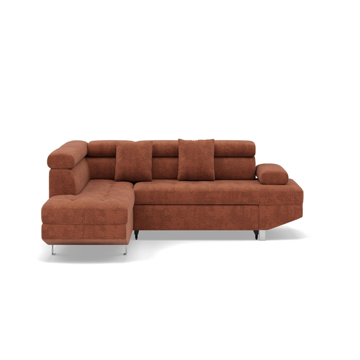 BEST MOBILIER Margaux - canapé d'angle gauche 5 places convertible avec coffre et têtières réglables en velours texturé