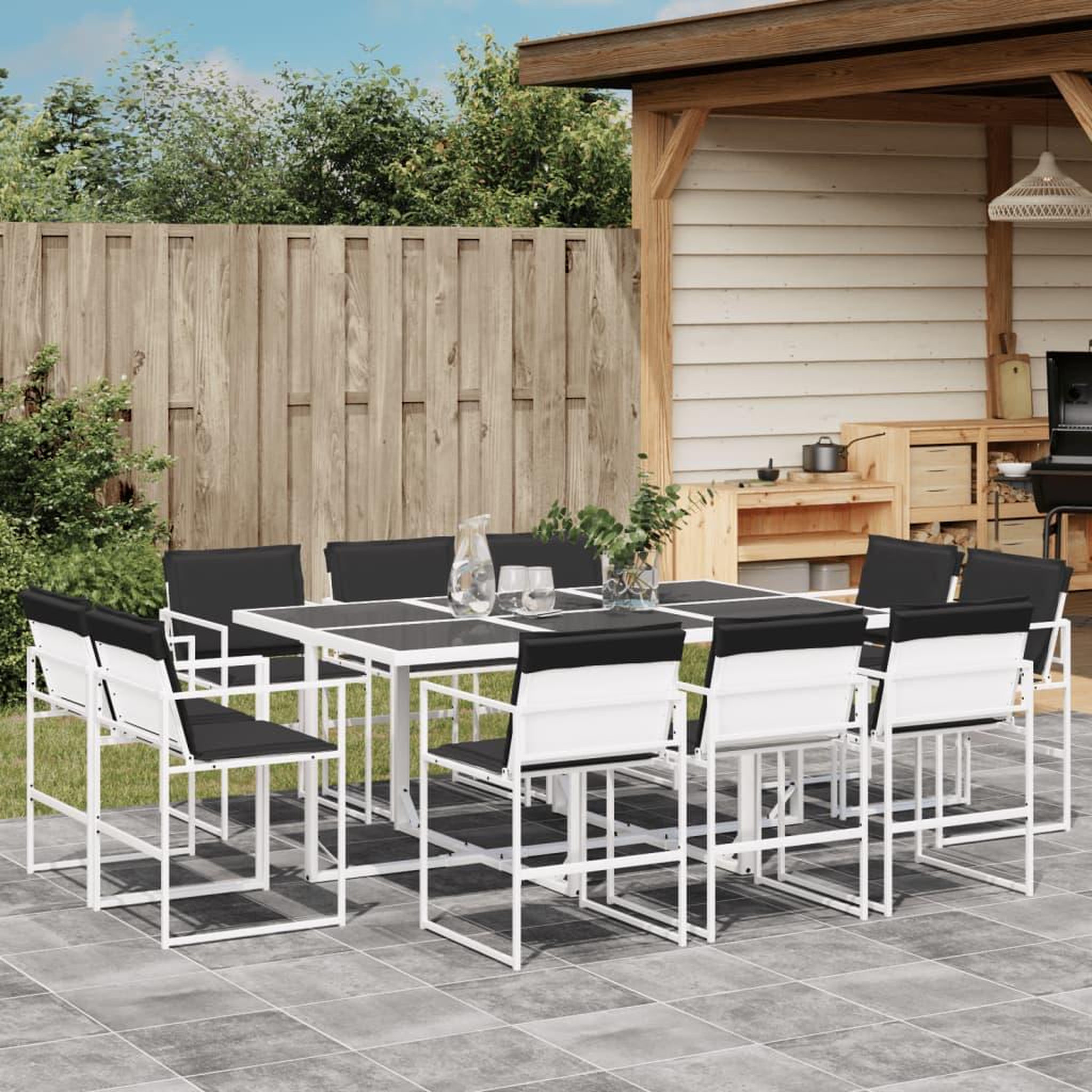 VIDAXL Ensemble a manger de jardin avec coussins 11pcs blanc textilene