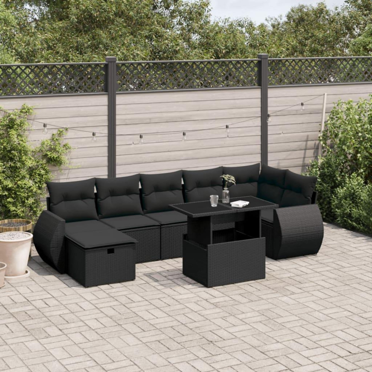 VIDAXL Salon de jardin 8 pcs avec coussins noir resine tressee