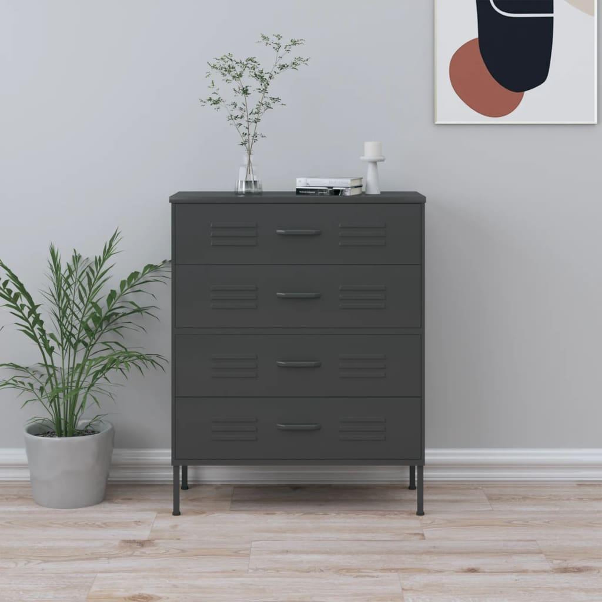 Voir la diapositive 1 : VIDAXL Commode Anthracite 80x35x101,5 cm Acier