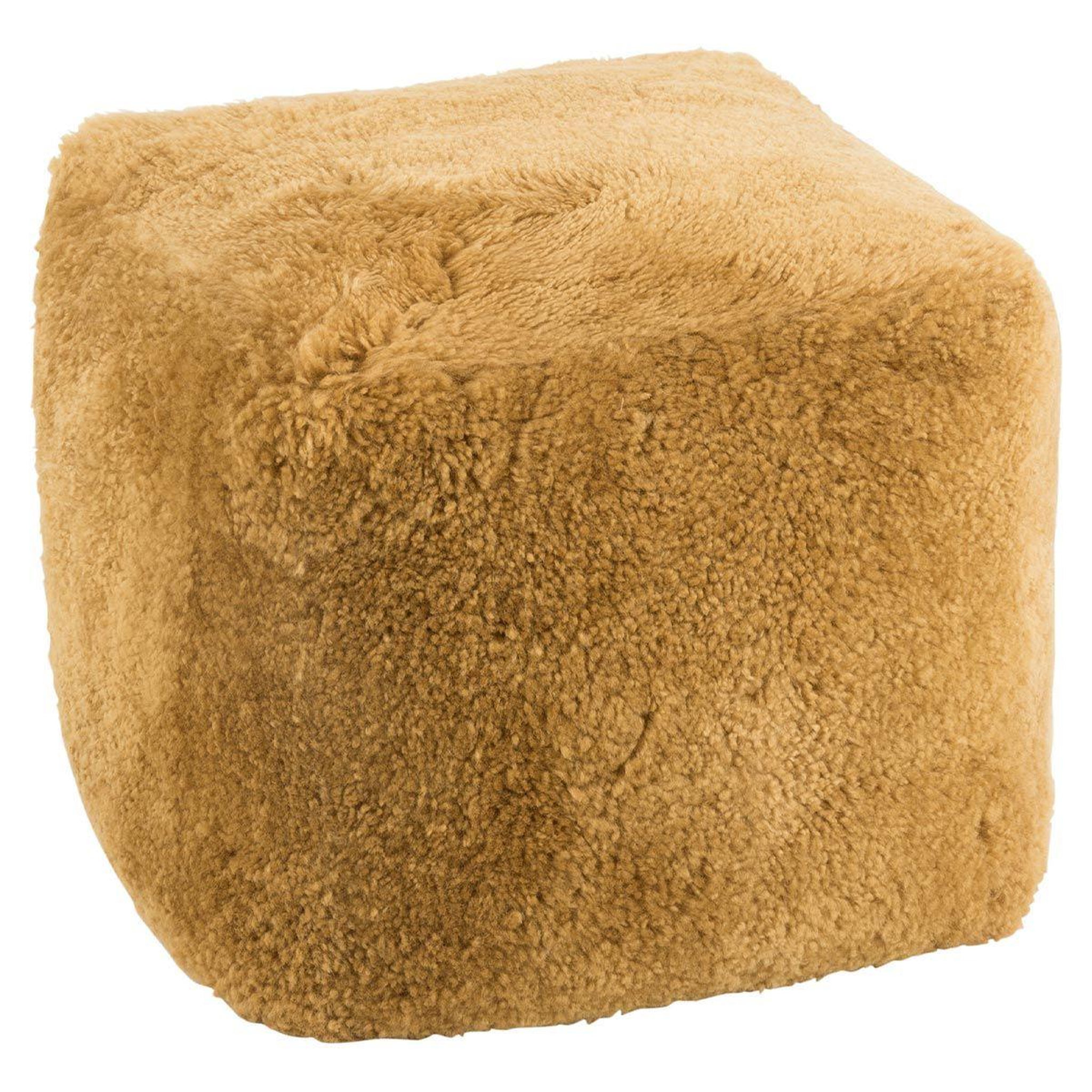 Voir la diapositive 1 : J-LINE Pouf Carré Déco  Peau de Mouton  45cm Ocre