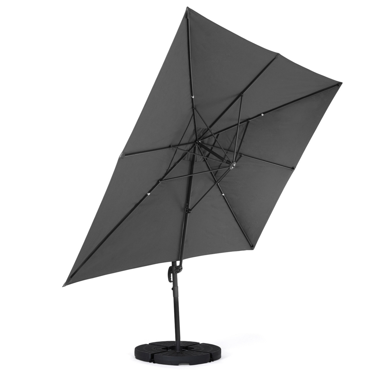 ID MARKET Parasol déporté inclinable rotatif 360 CALVI gris 3x3 M avec 4 dalles et housse