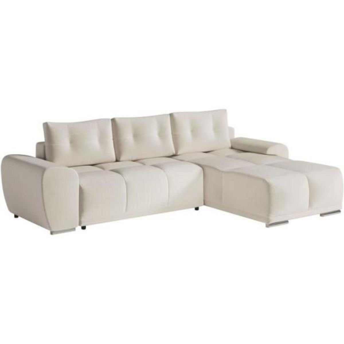 LOUNGITUDE Canapé d'angle droit 4 places convertible CASSANDRA avec coffre en tissu - Beige - L270 x P181 x H89cm - LOUNGITUDE