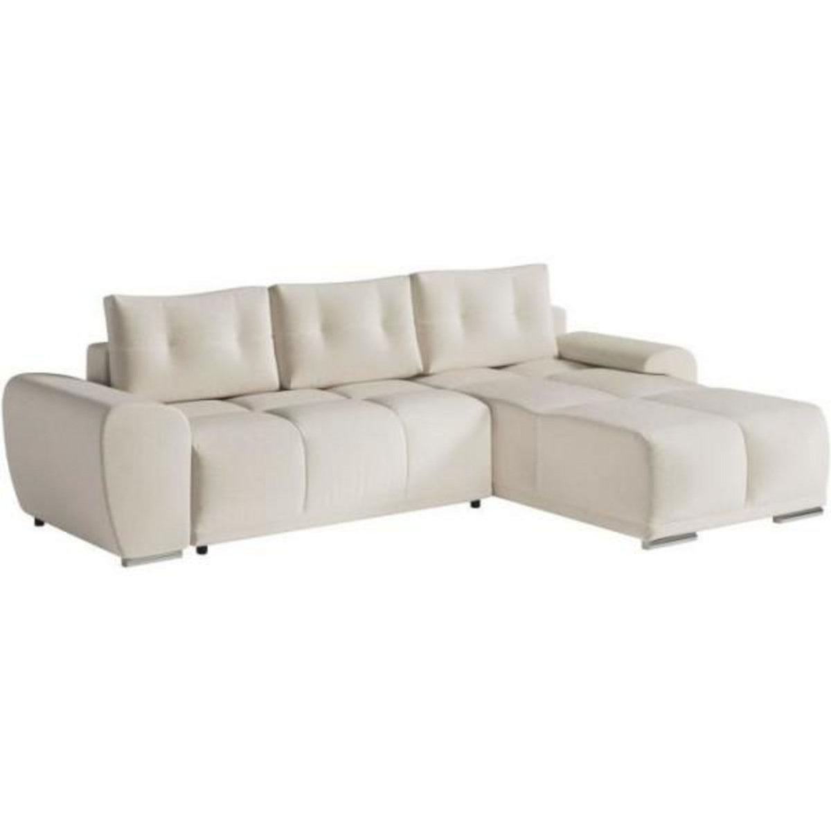 LOUNGITUDE Canapé d'angle droit 4 places convertible CASSANDRA avec coffre en tissu - Beige - L270 x P181 x H89cm - LOUNGITUDE