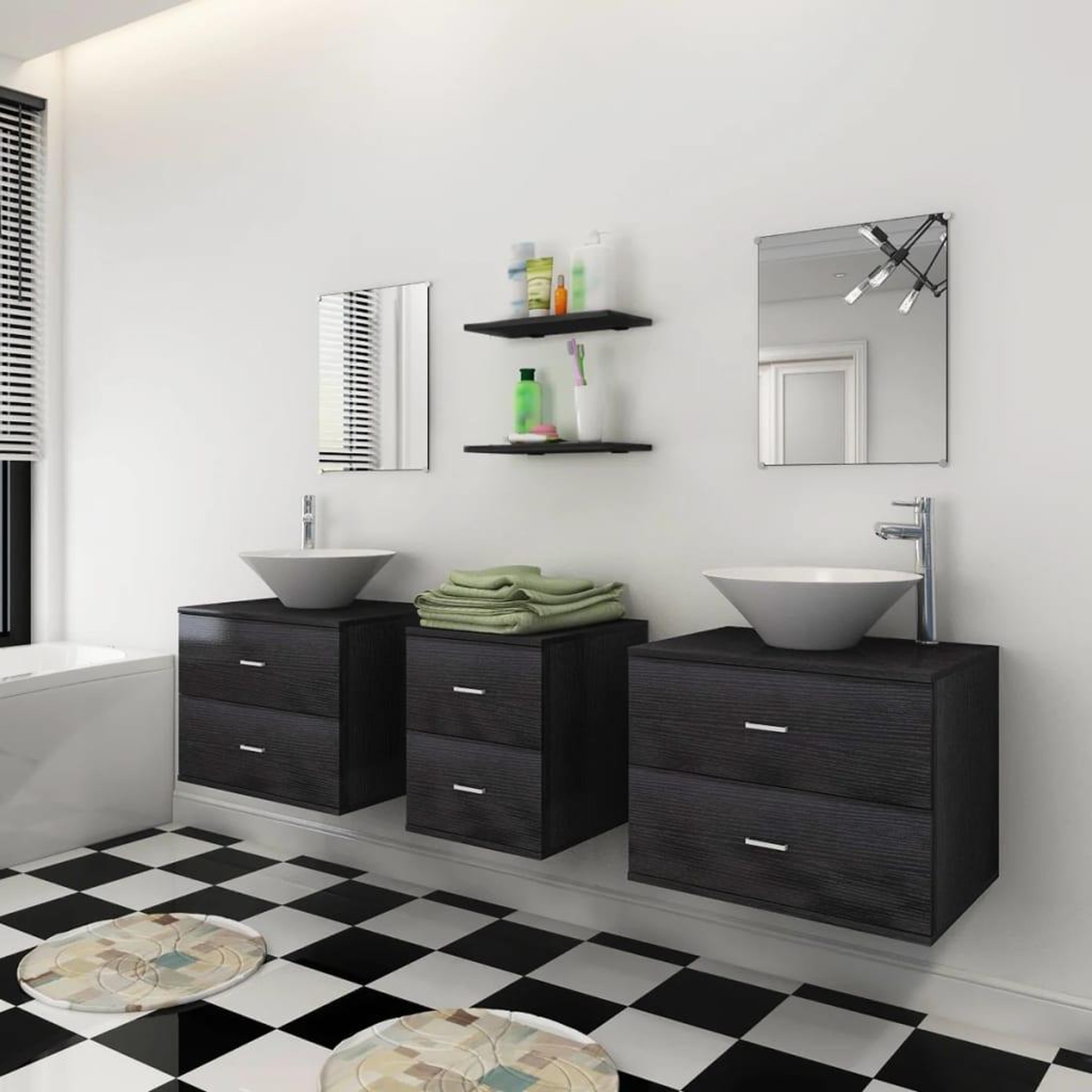 Voir la diapositive 3 : VIDAXL Meubles de salle de bain 9 pcs avec lavabo et robinet Noir